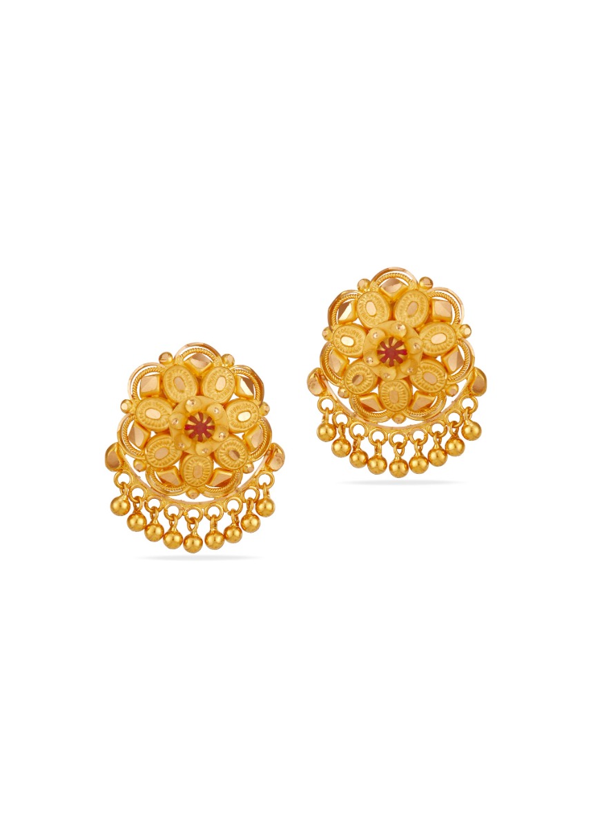 Blossom Red Touch 22K Gold Stud Earring