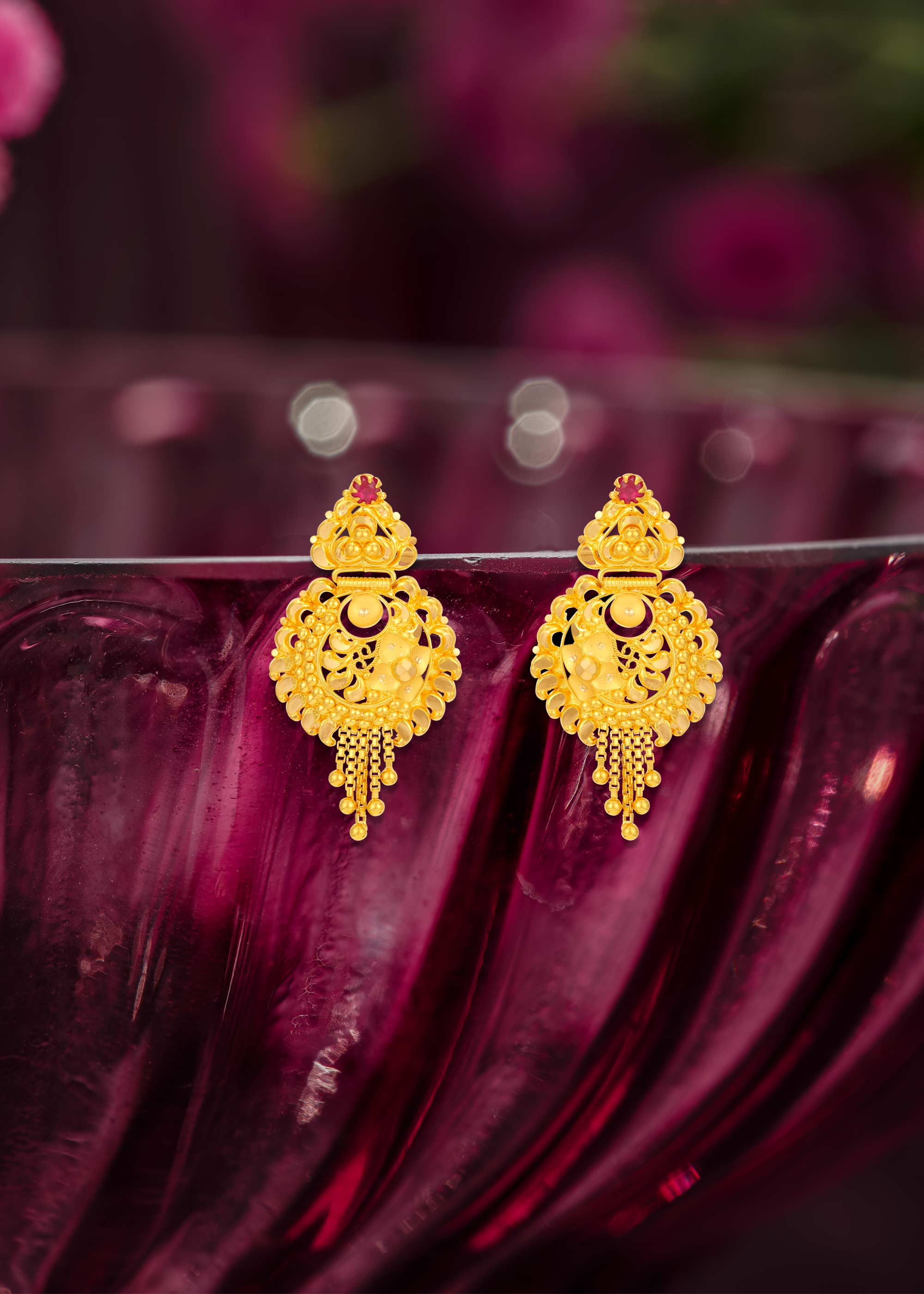 Intricate Flower 22K Gold with Hanging Earring