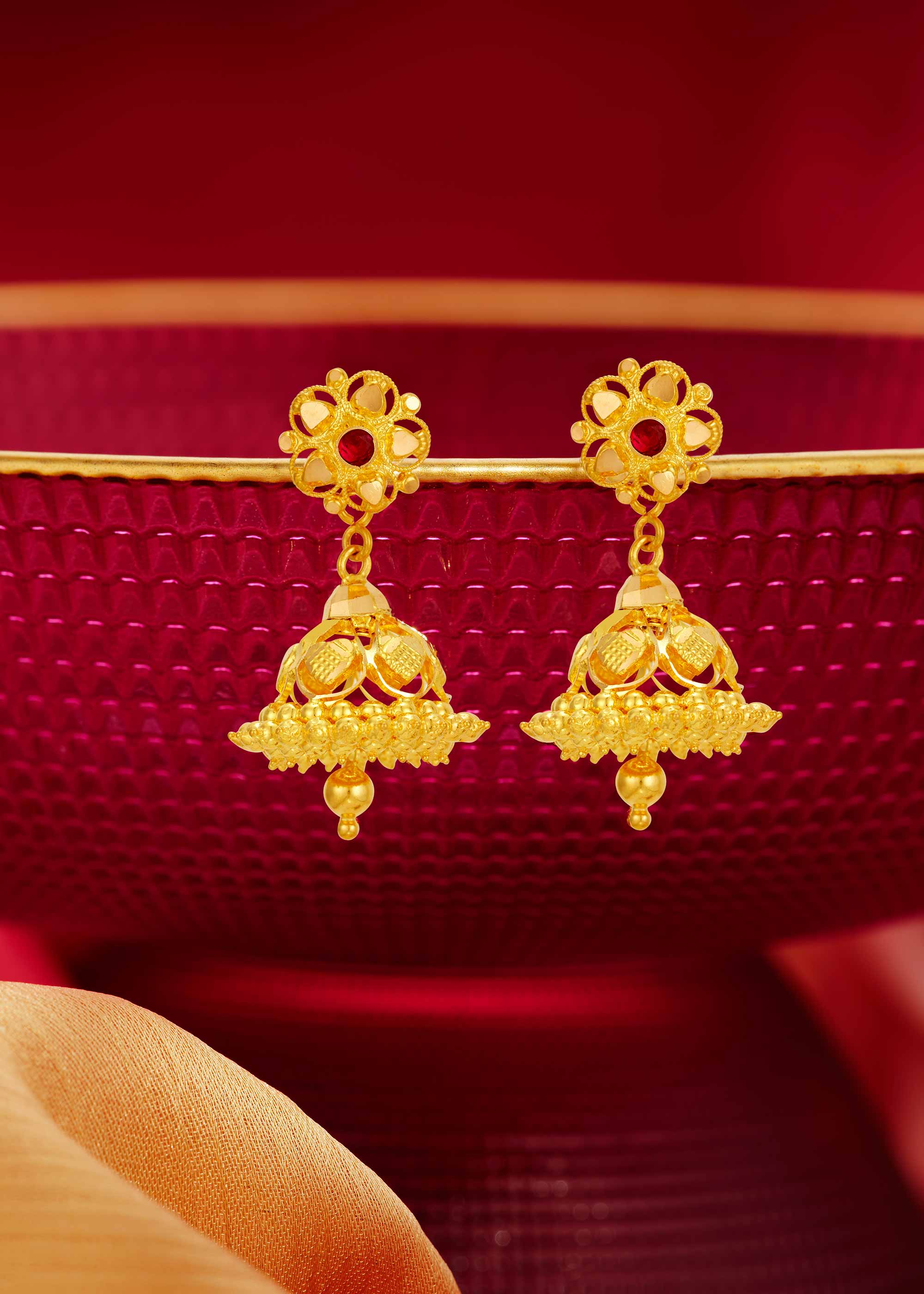 Traditional Detachable 22K Gold Heart Jhumka Earring