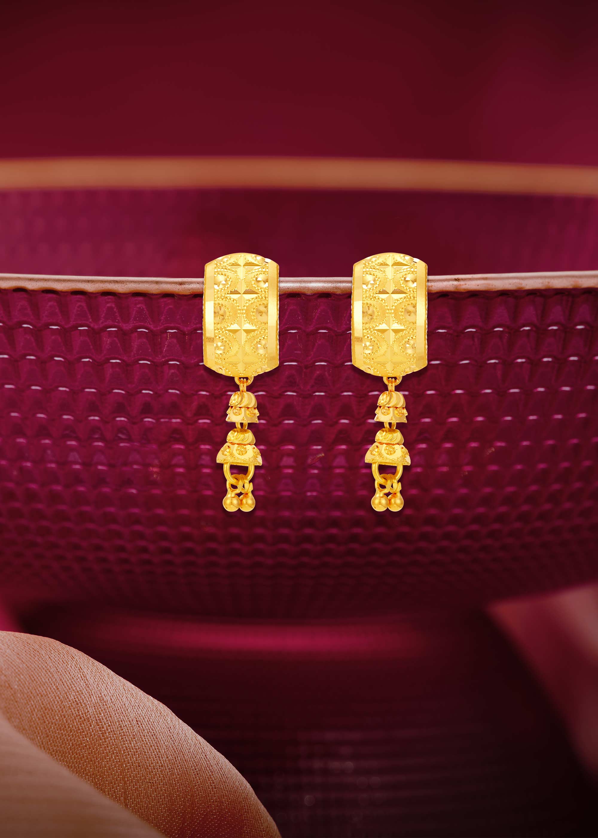 Fancy J-Type 22K Gold Rajkot Hanging Earring