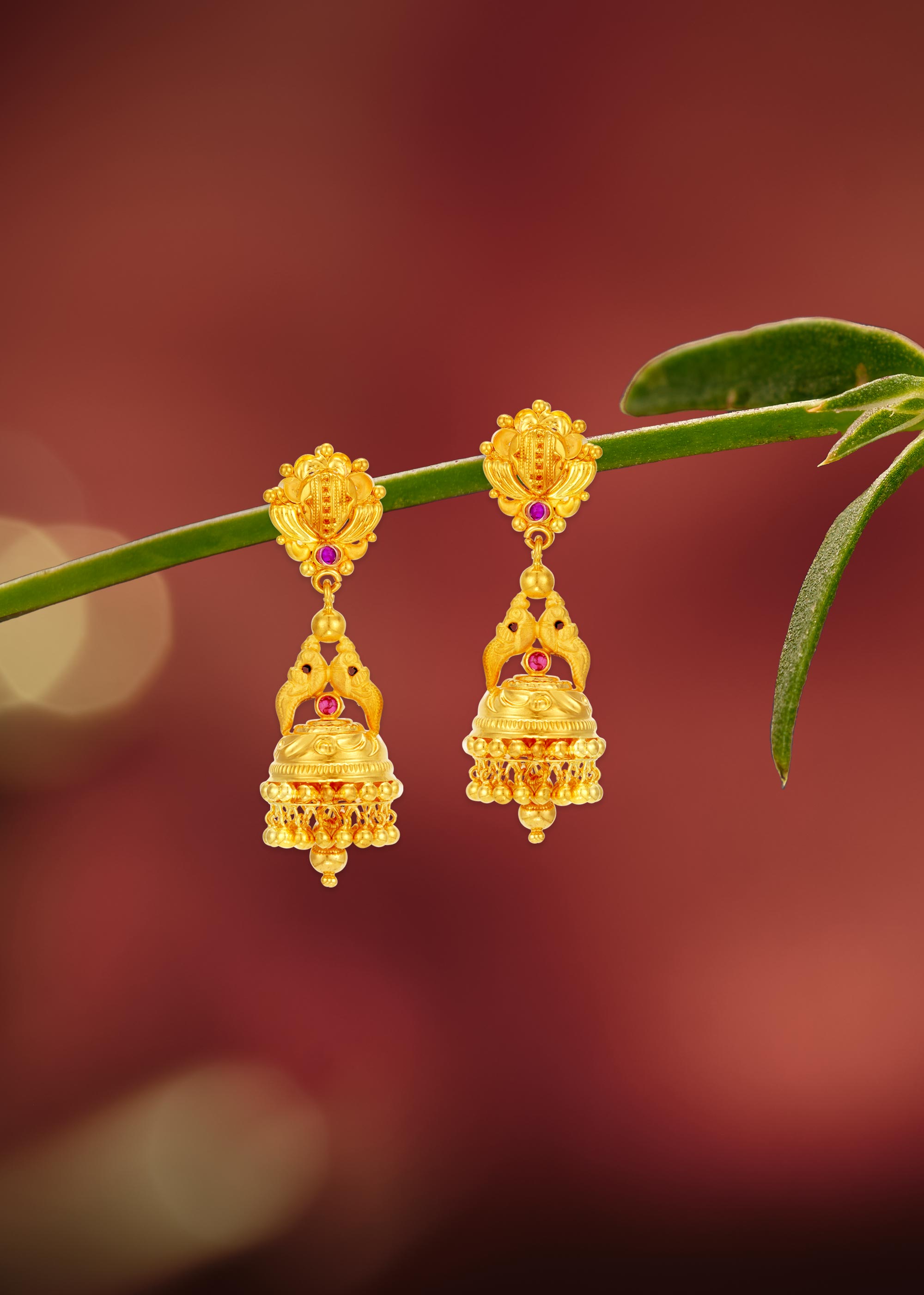 Whimsical Parrot 22K Gold Tower Jhumka Earring