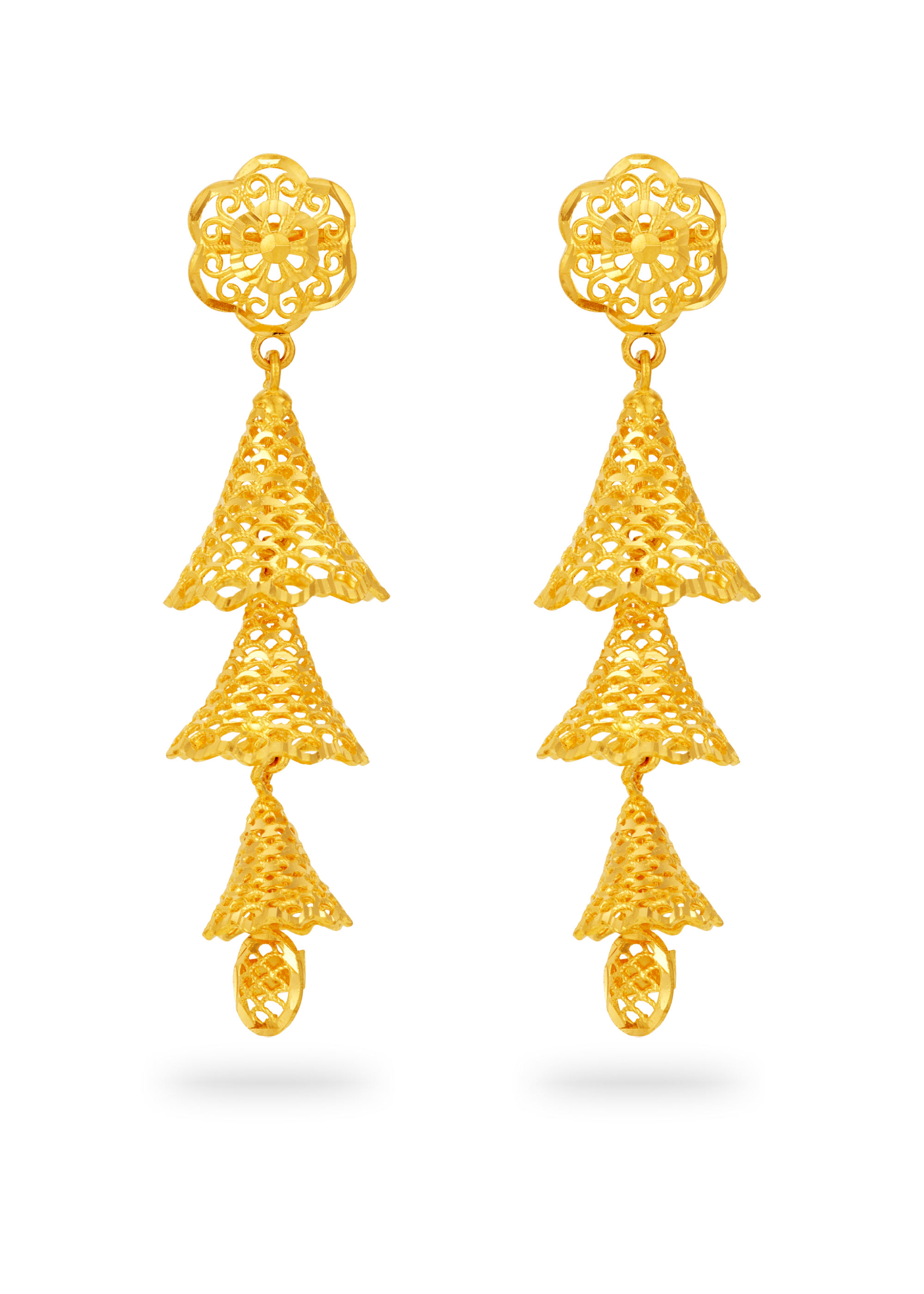 Filigree Triple Layered 22K Gold Jhumka Earring