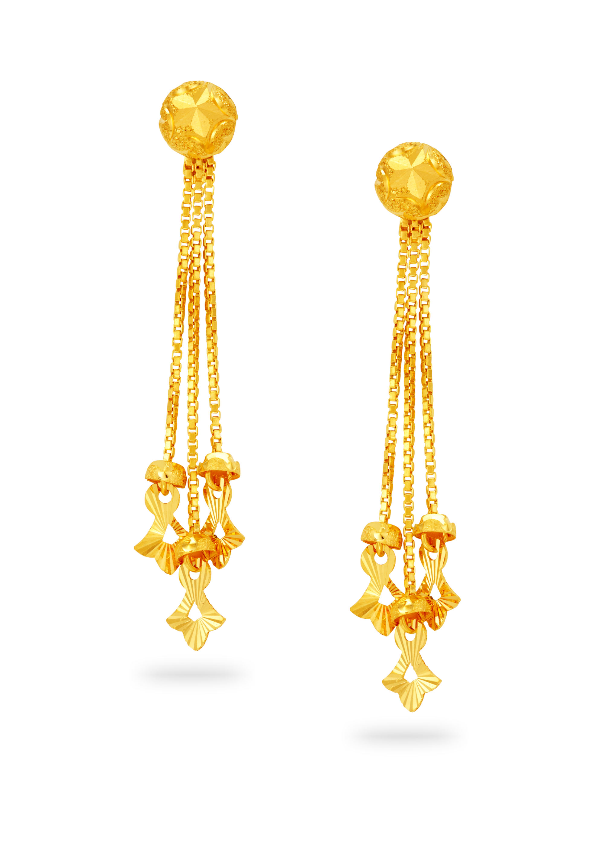 Rajkot Ball 3-Row 22K Gold Hanging Earring