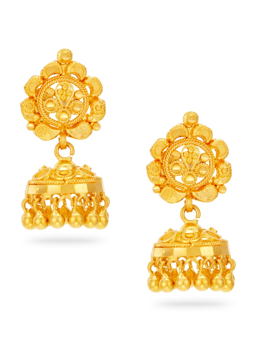 Triple-Layered Elegant 22K Gold Jhumka Earring