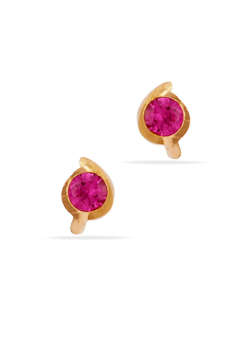 Crimson Charm 22K Gold Baby Stud Earring