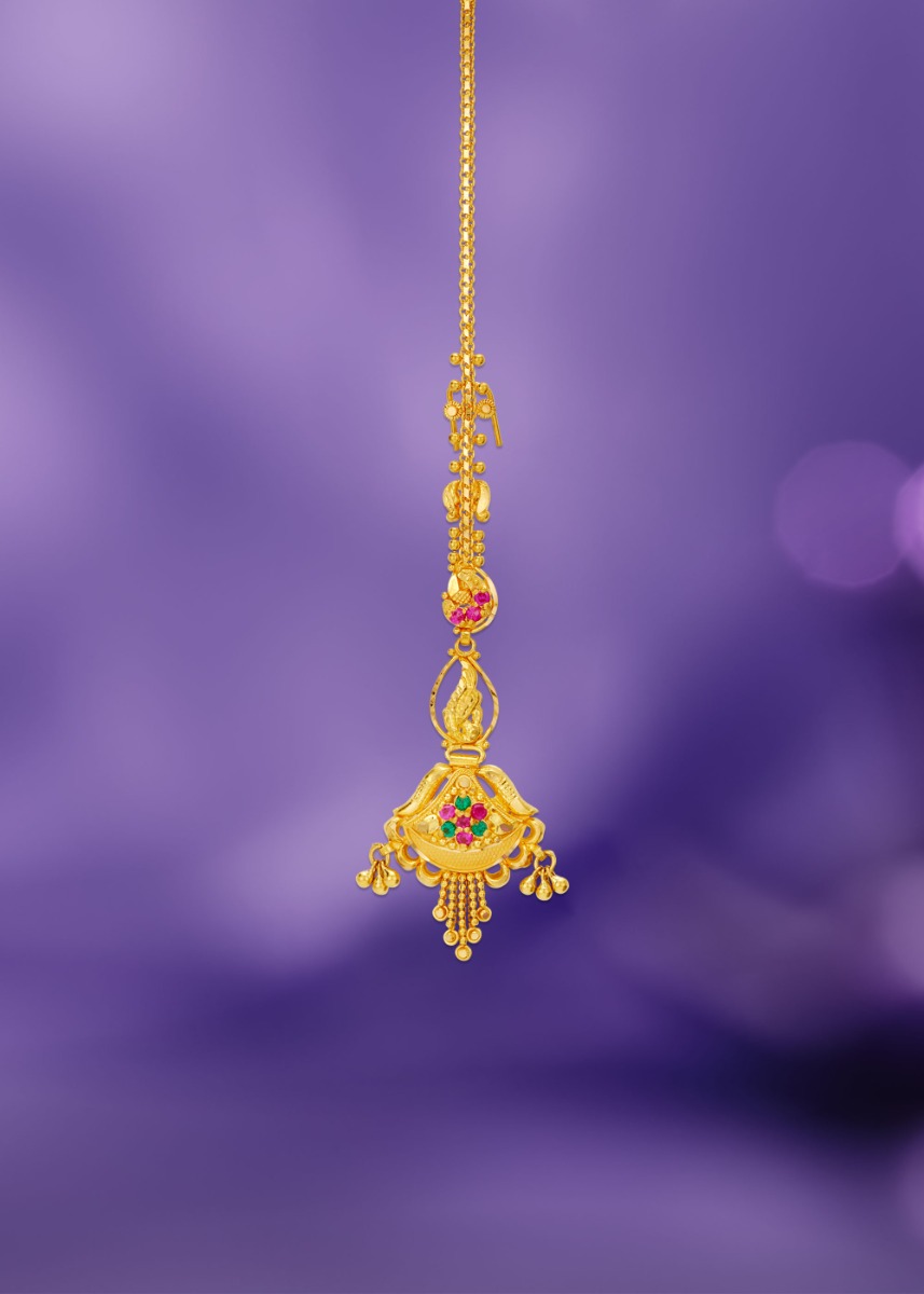 Colorful Parrot 22K Gold Embossed Maang Tikka