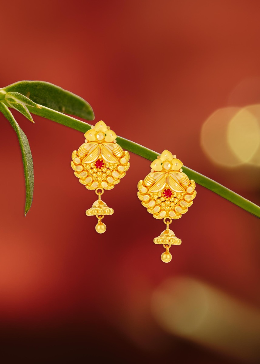 Radiant Single Stone 22K Gold Stud Earring