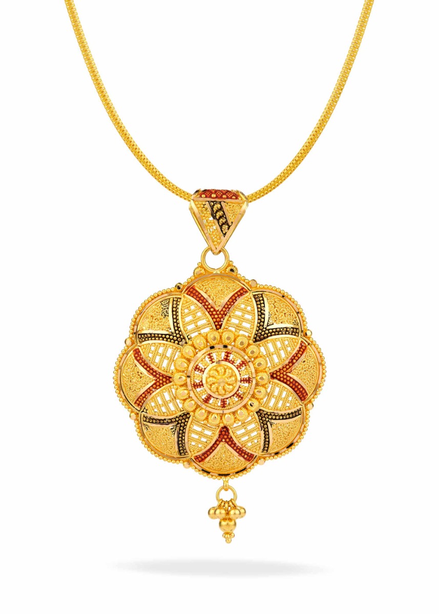 Intricate Round Pattern 22K Gold Traditional Pendant