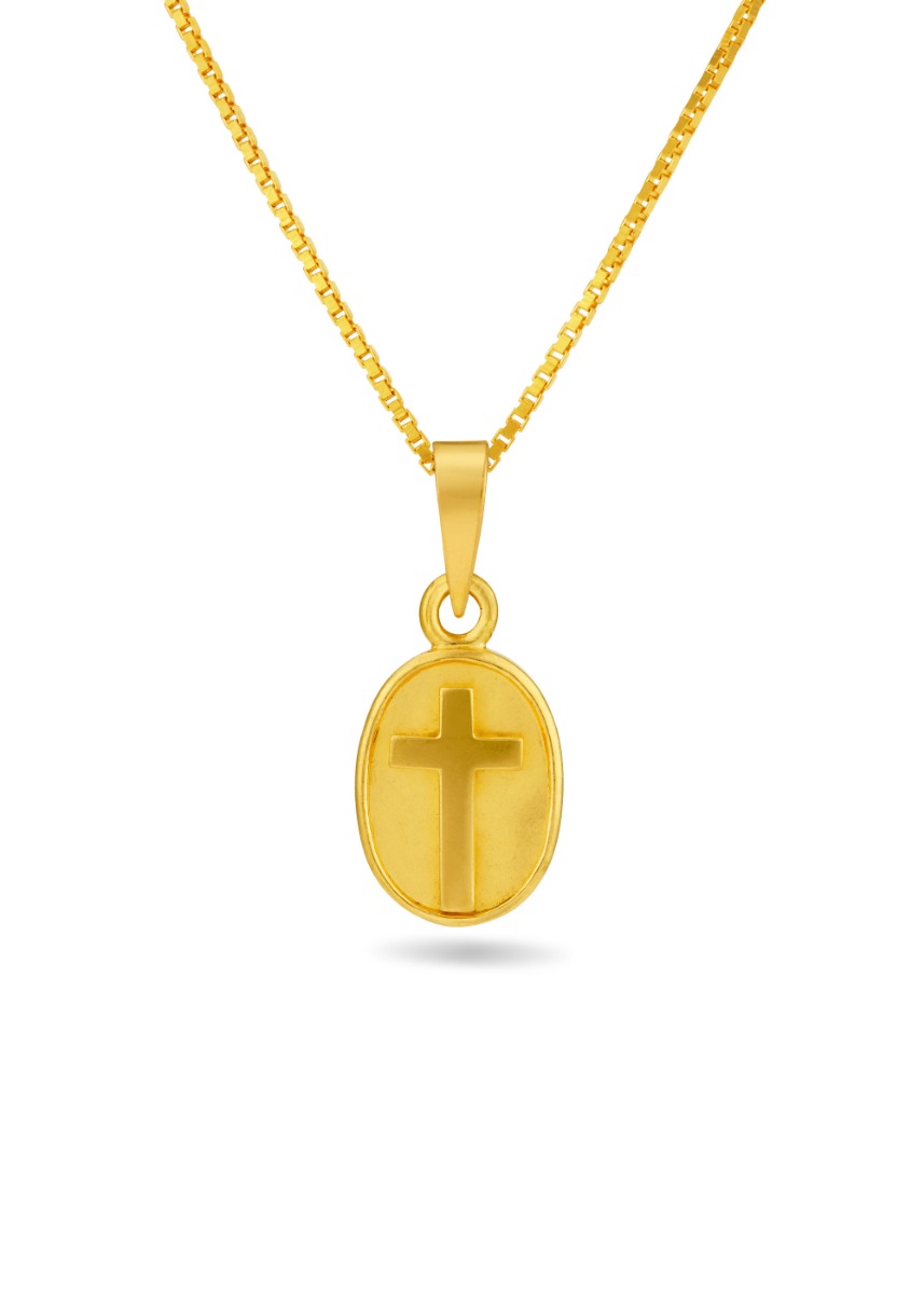 Oval Cross 22K Gold Embossed Pendant