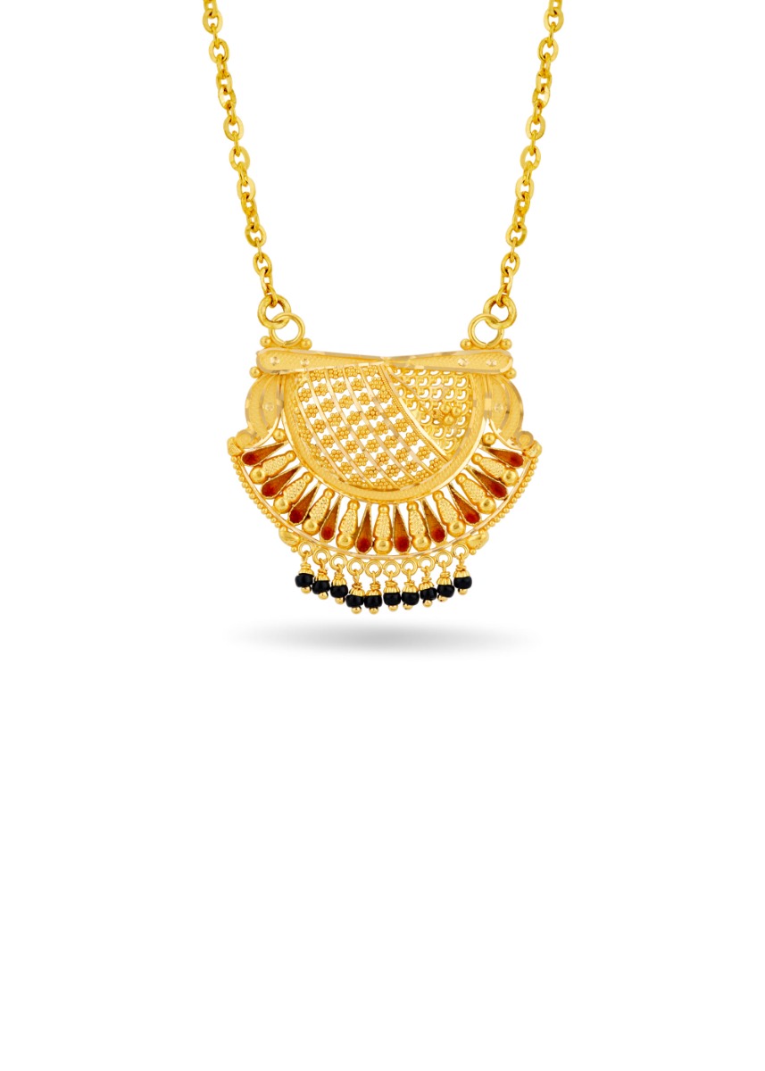 Intricate Black Bead 22K Gold Traditional Pendant