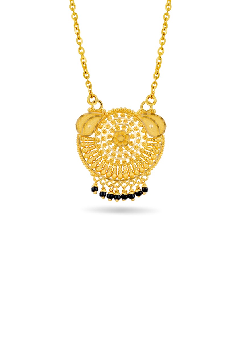 Traditional Flower 22K Gold Black Pendant