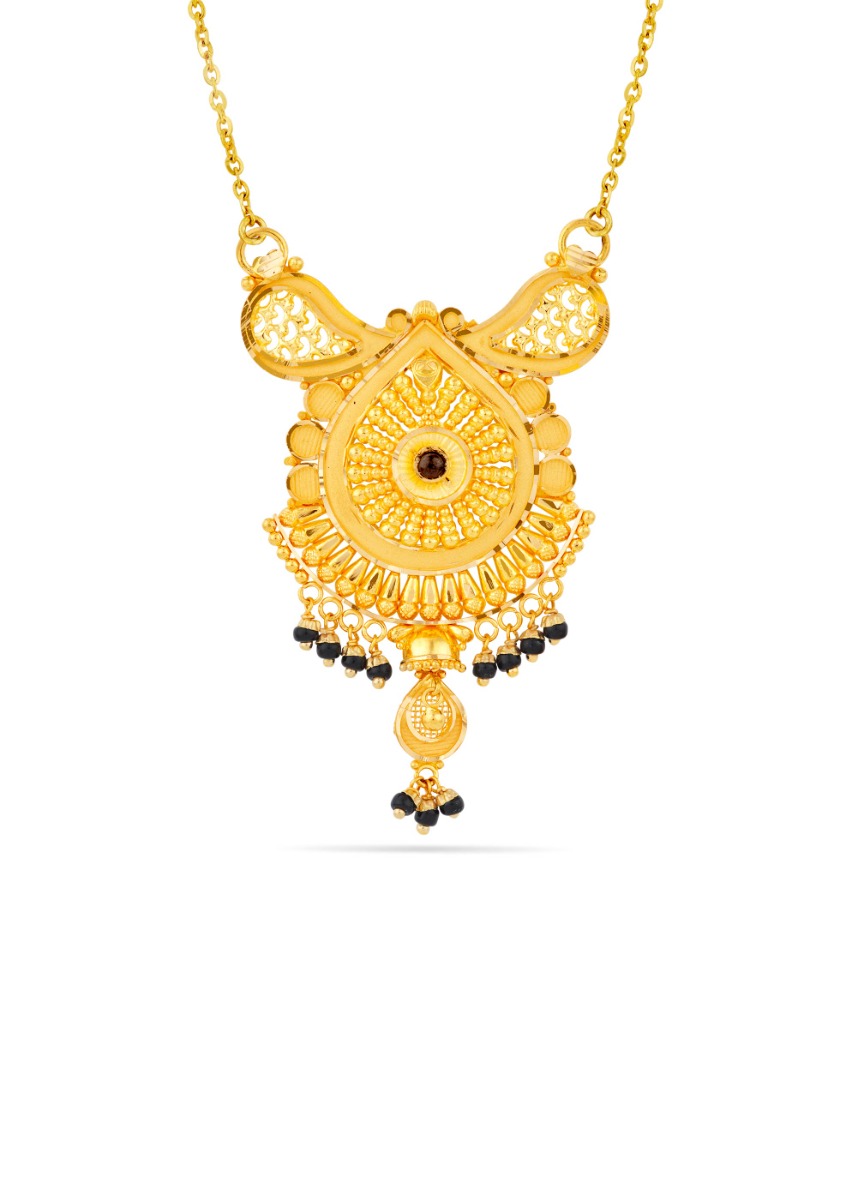 Elegant Black Bead 22K Gold Traditional Pendant