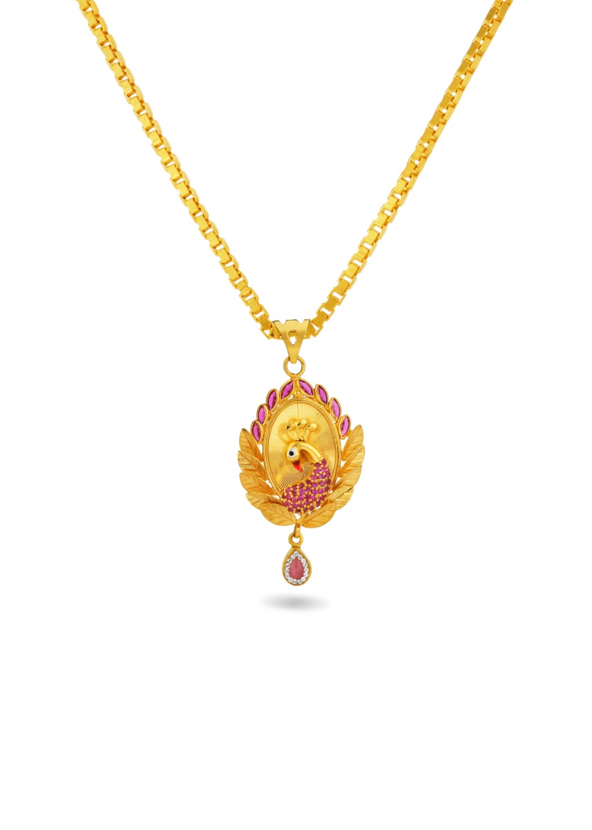 Vibrant Peacock 22K Gold Pendant