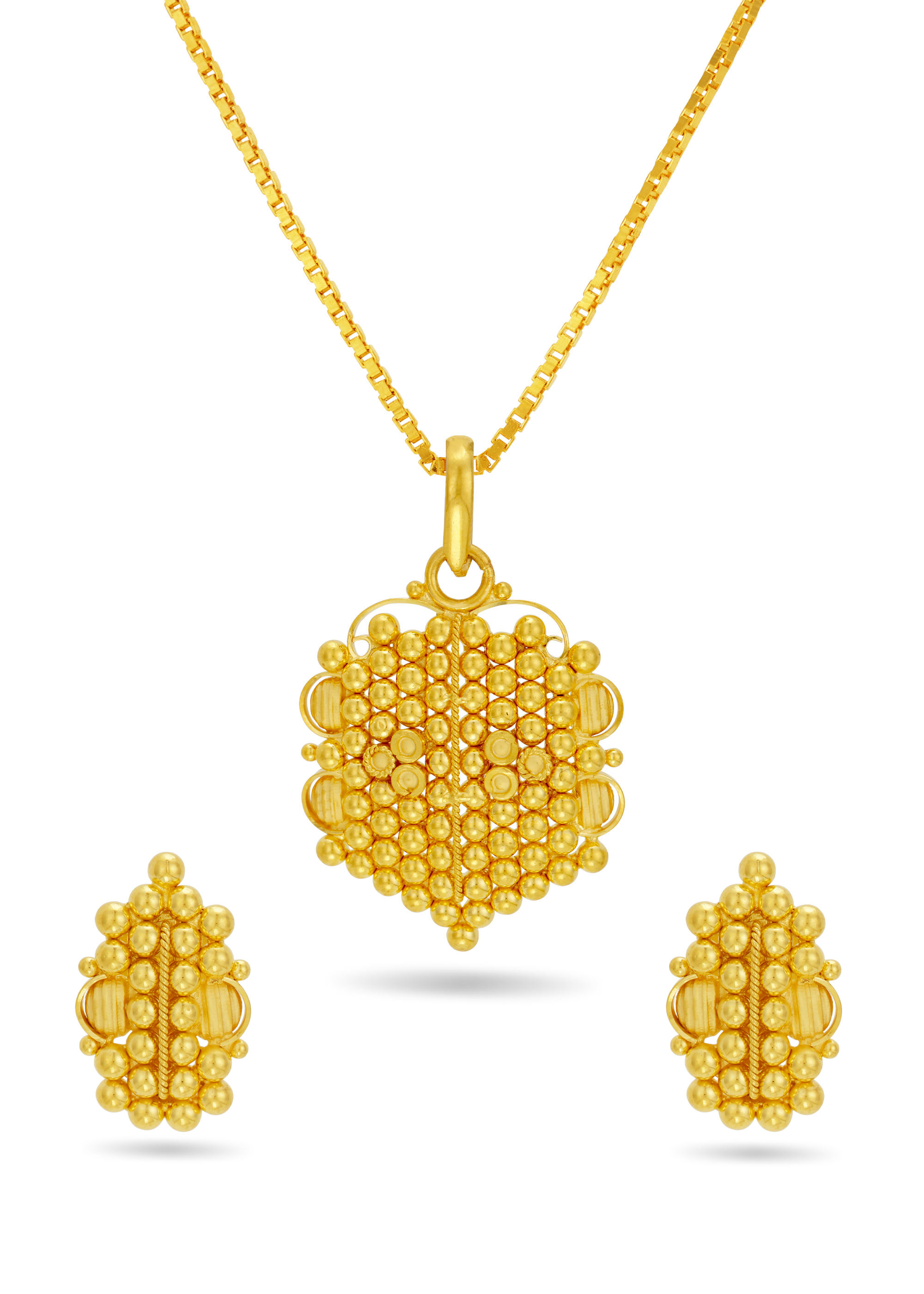 Mirror Ball 22K Gold Pendant And Earring Set