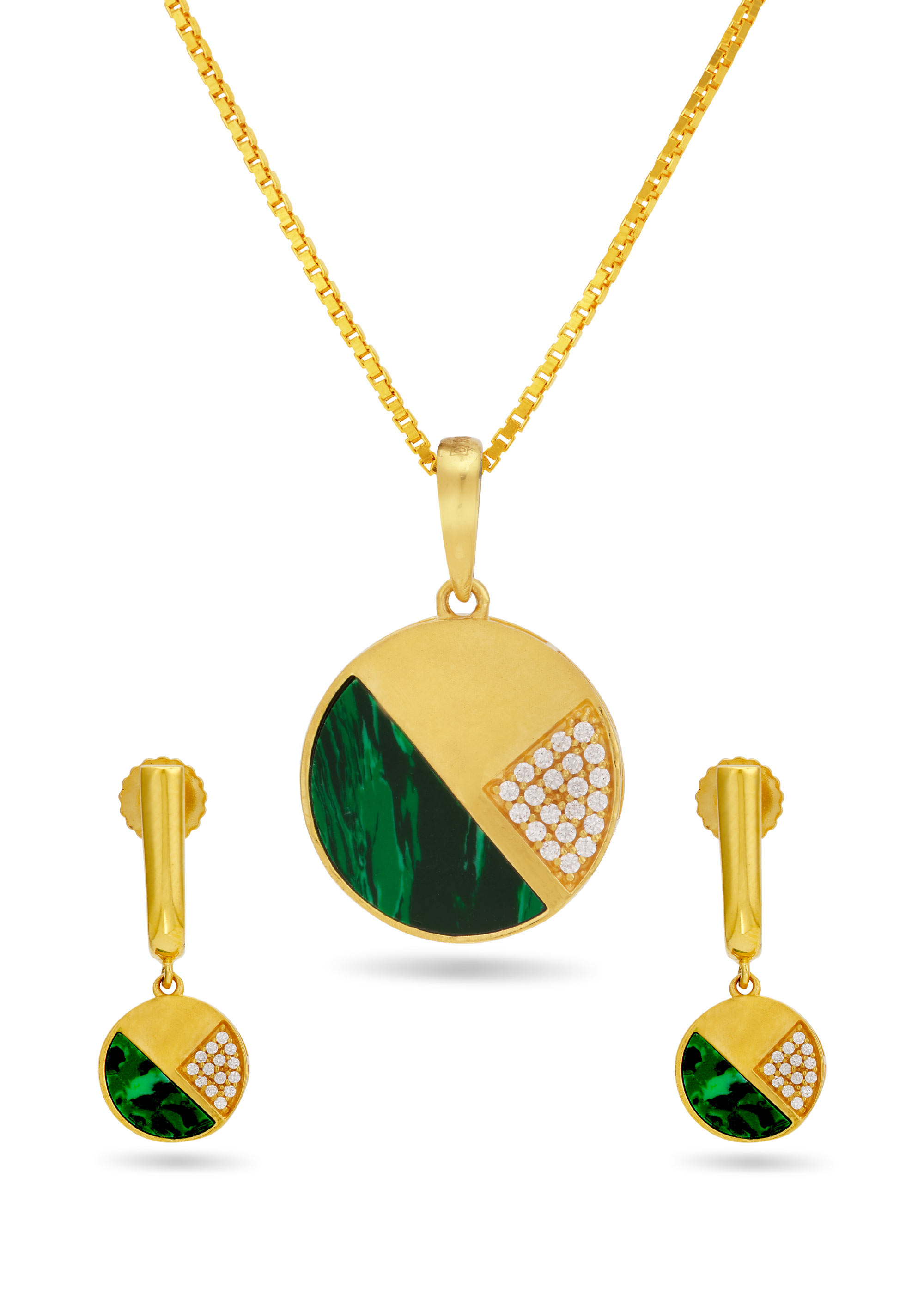 Hemisphere Stone 22K Gold Pendant And Earring Set