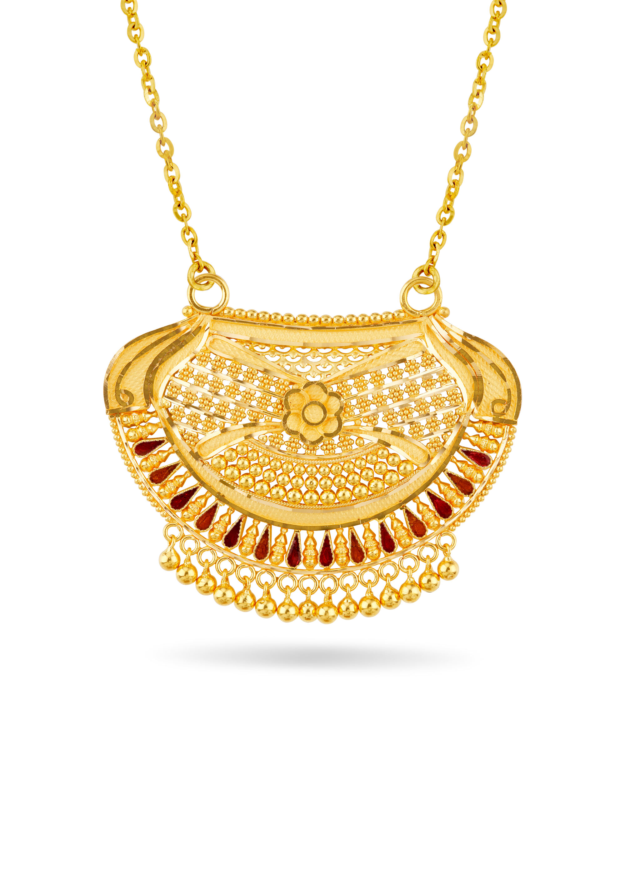 Floral Filigree 22K Gold Enamel Traditional Pendant