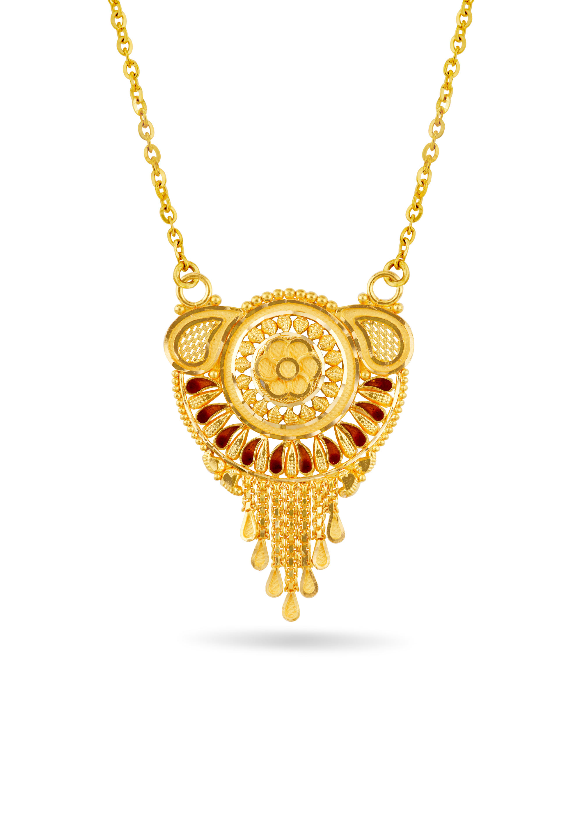 Dual Hook 22K Gold Floral Traditional Pendant