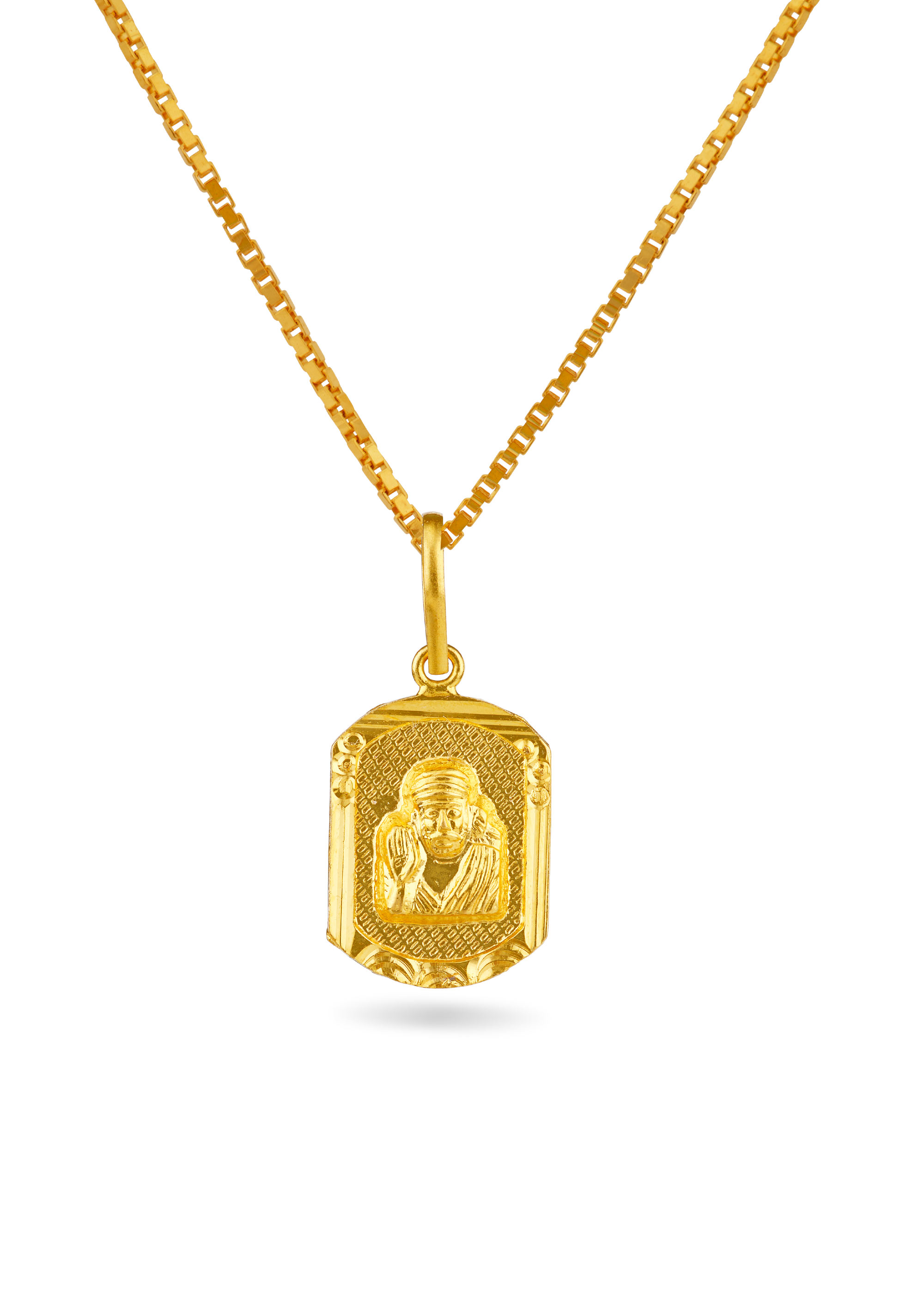 Embossed Sai Baba 22K Gold Traditional Pendant