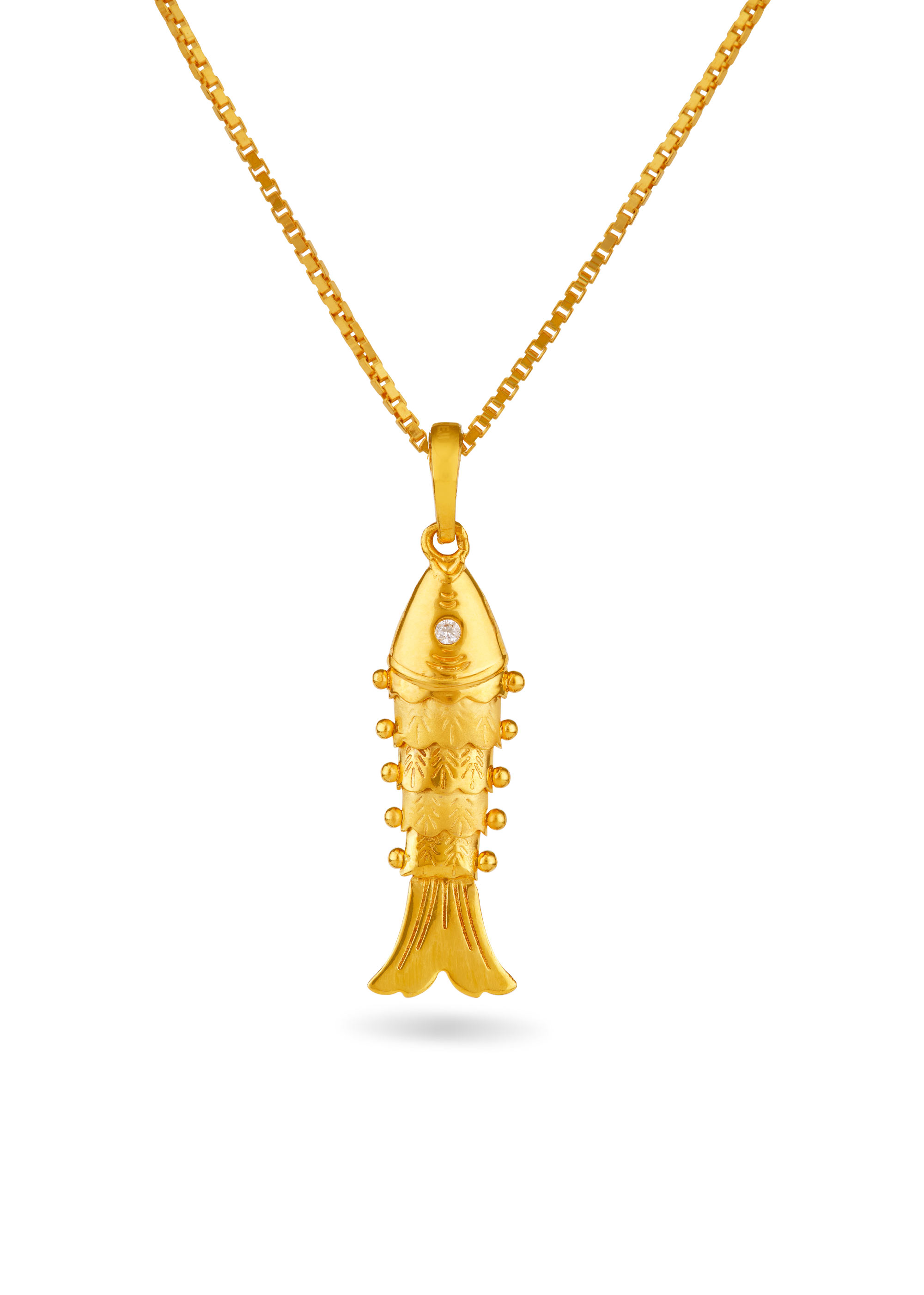 Stone-Studded Fish Motif 22K Gold Pendant