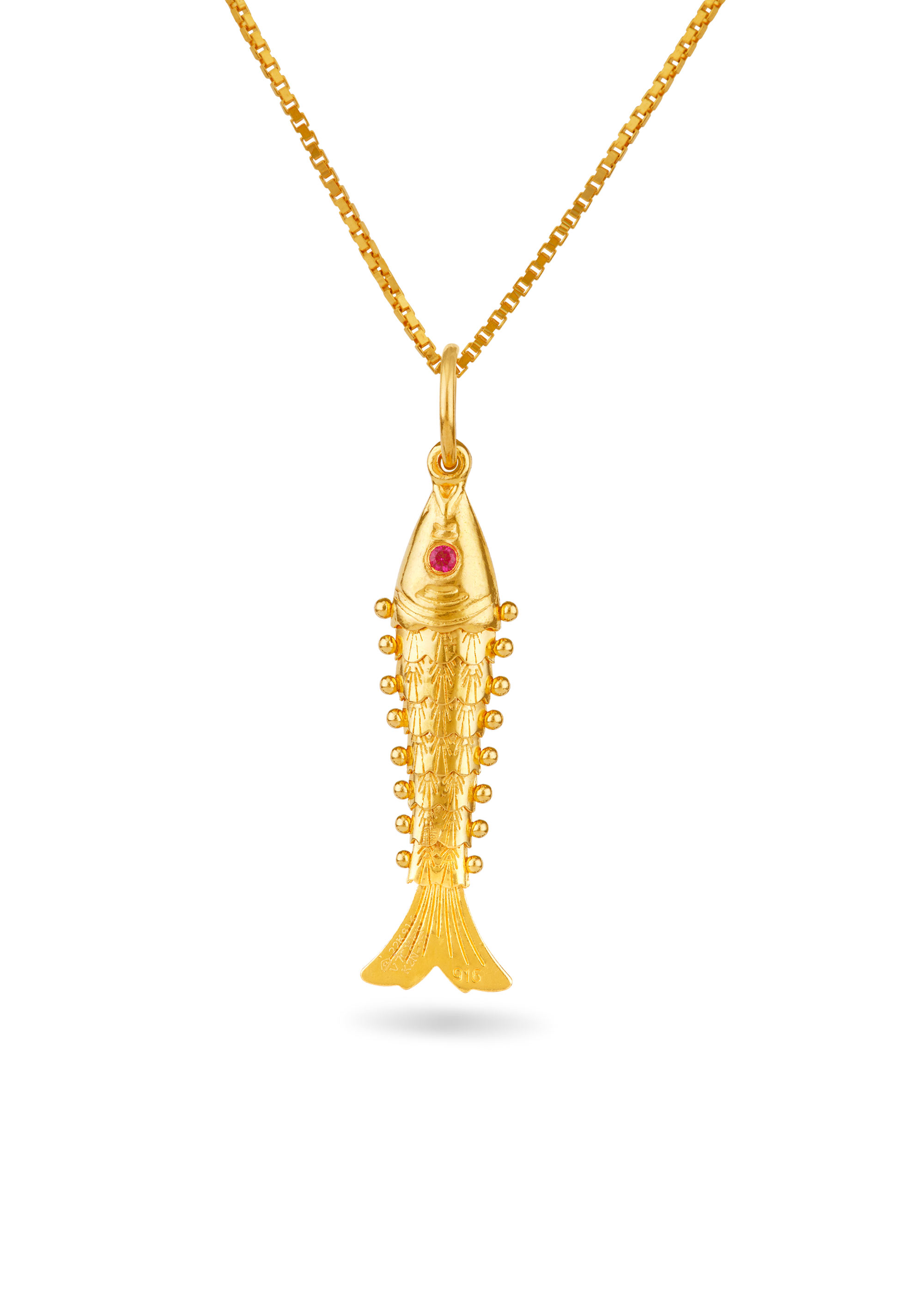 Handcrafted Fish Motif 22K Gold Pendant