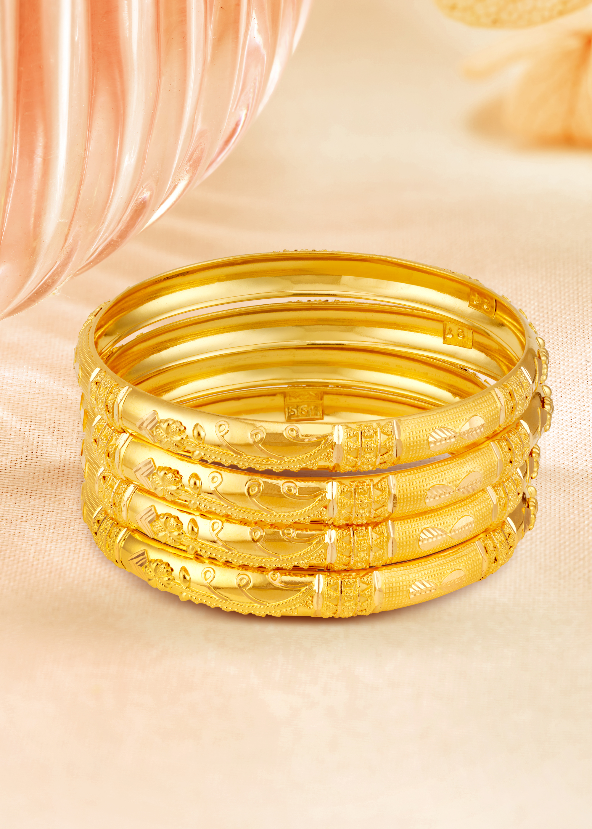 Opulent Fancy 22K Gold Half-Round Bangle