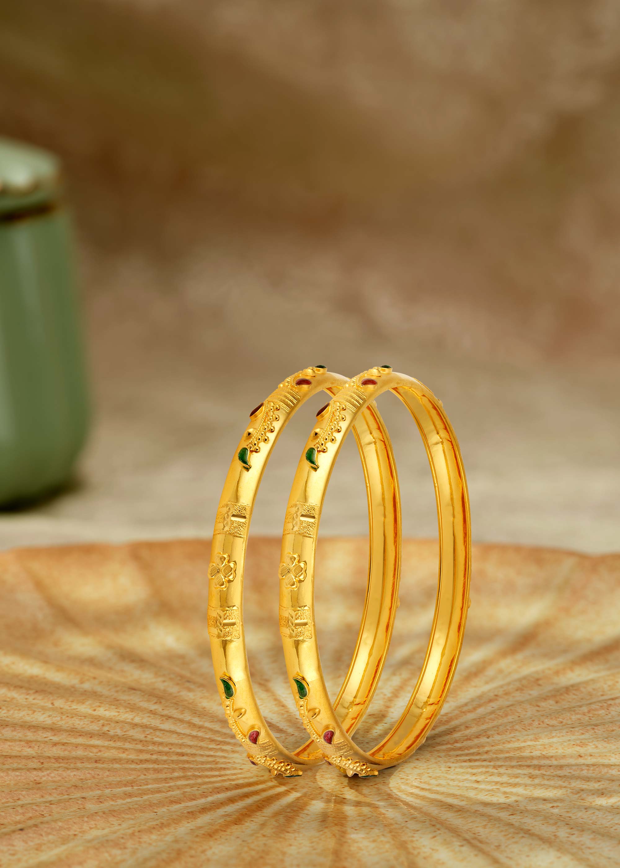 Enchanting Half-Round Charm 22K Gold Bangle