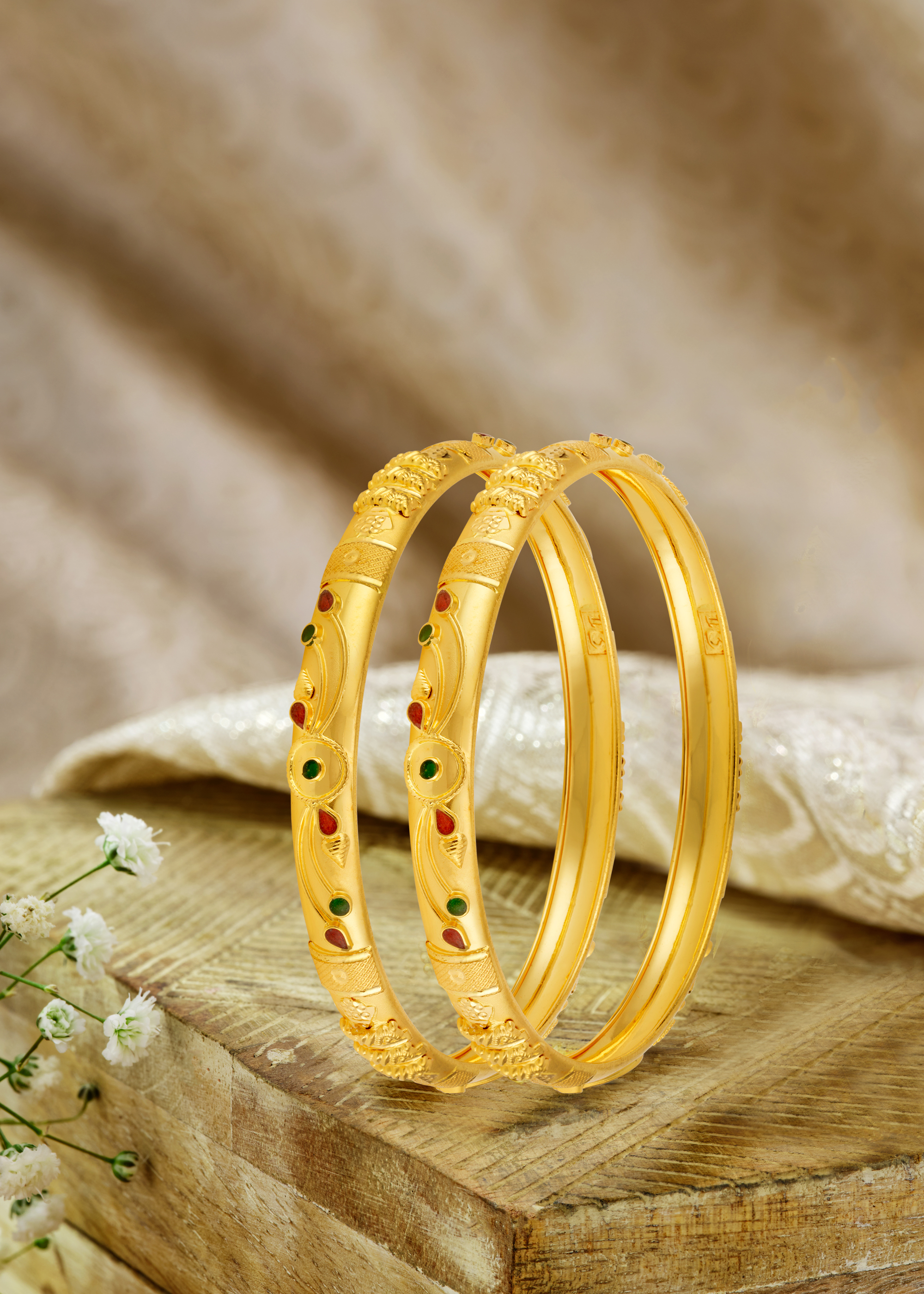 Graceful Half-Round 22K Gold Glow Bangle