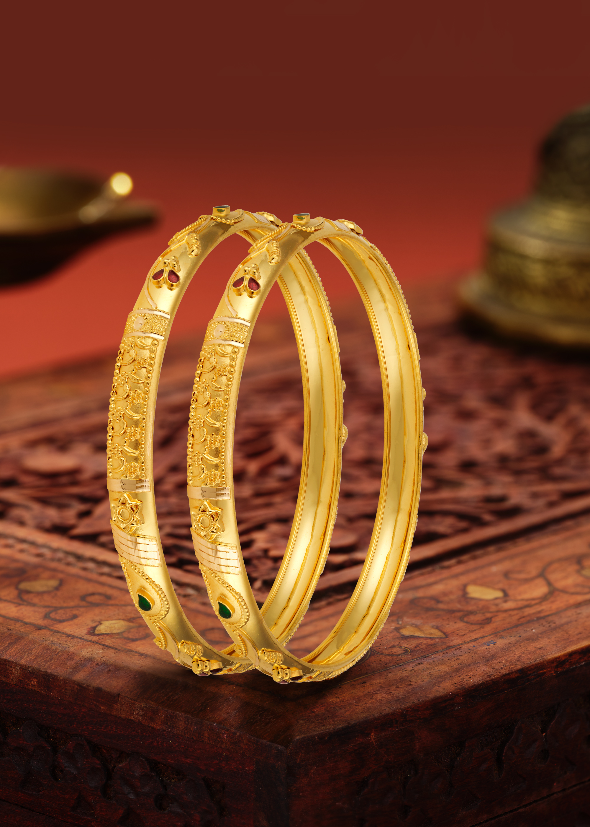 Elegant Curves 22K Gold Half-Round Bangle