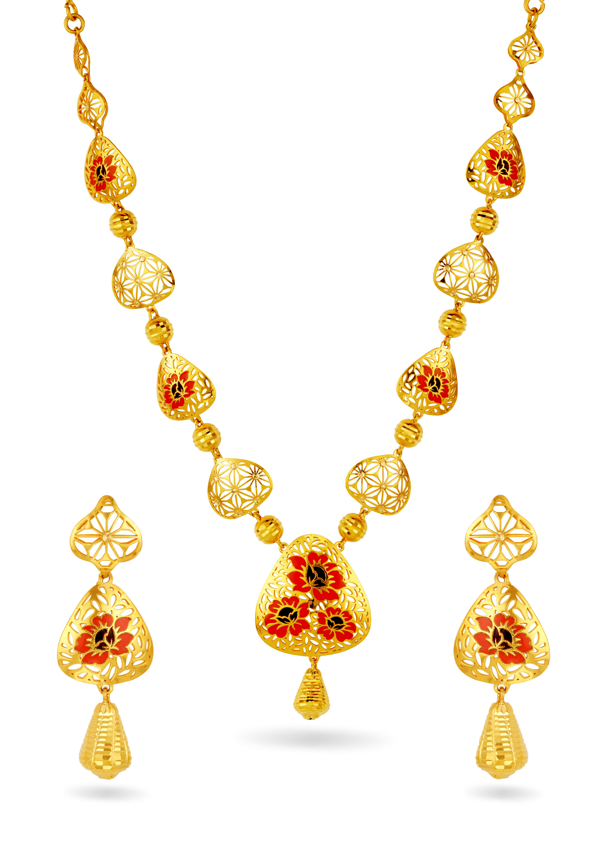 Elegant Enamel-Stamped 22K Gold Neckwear Set