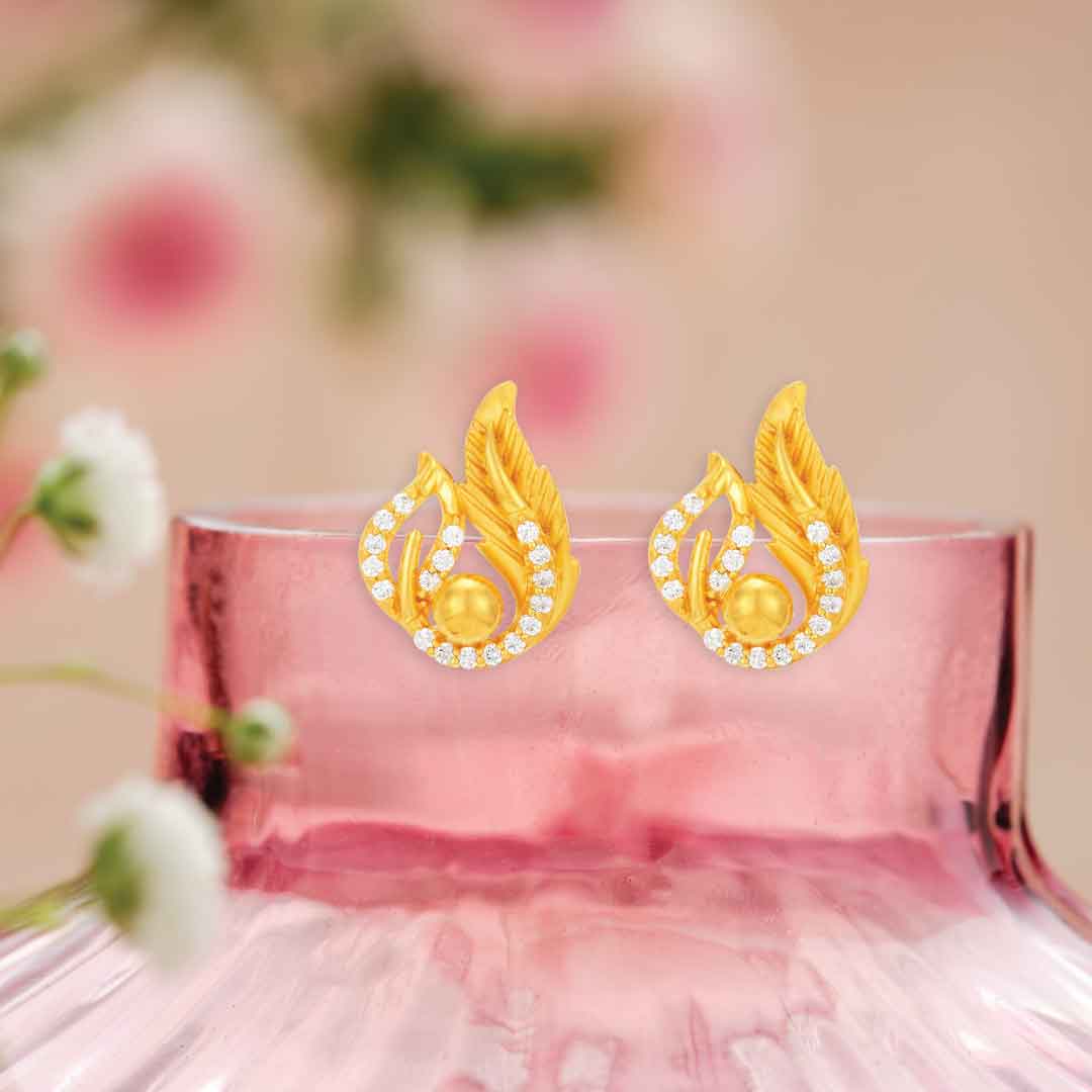 Twin Leaf 22K Gold Elegance Earring