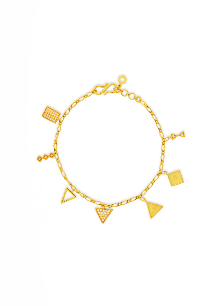 Geometric Triangle 22K Gold Charm Bracelet