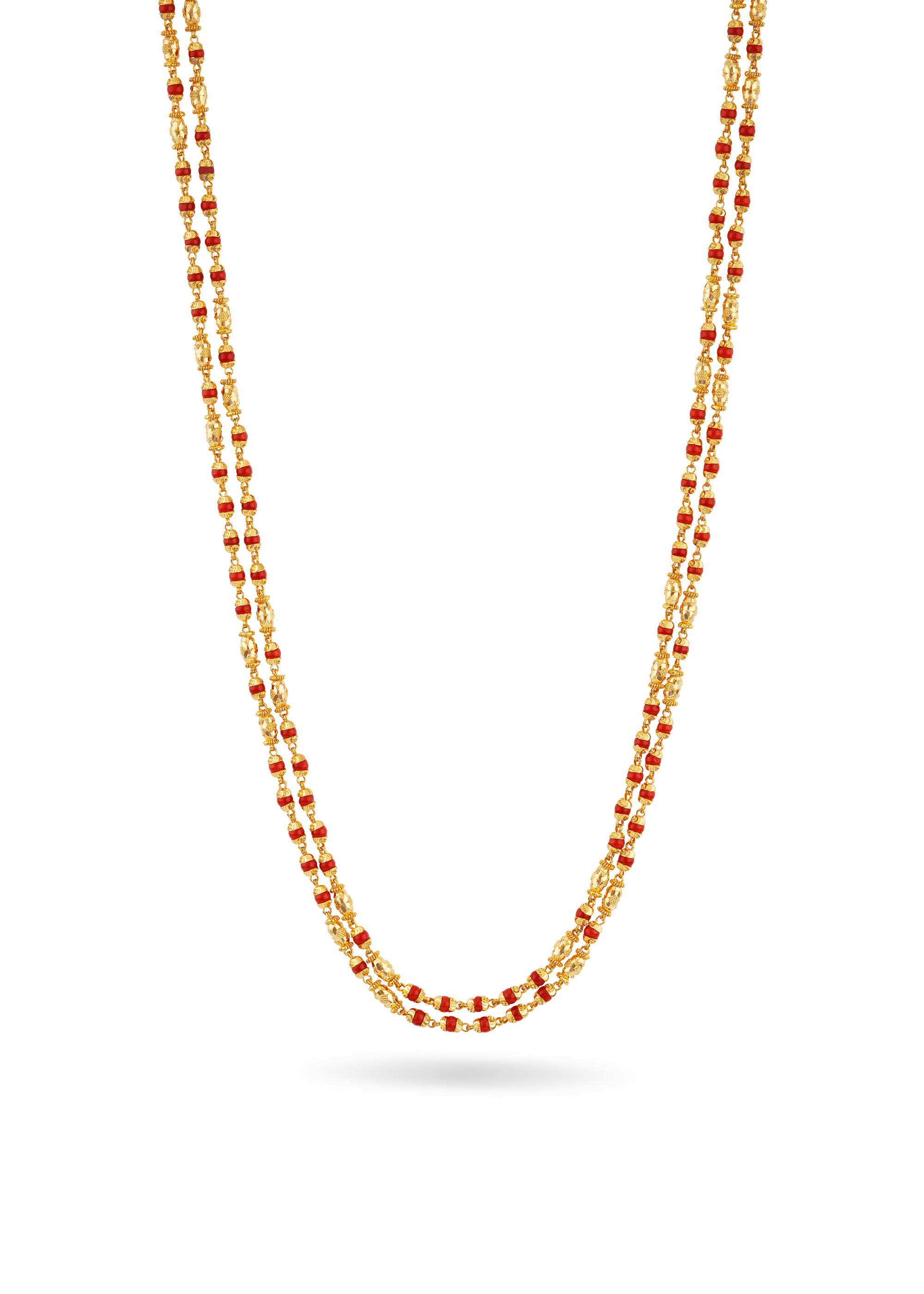 Coral Bead 22K Gold Chain