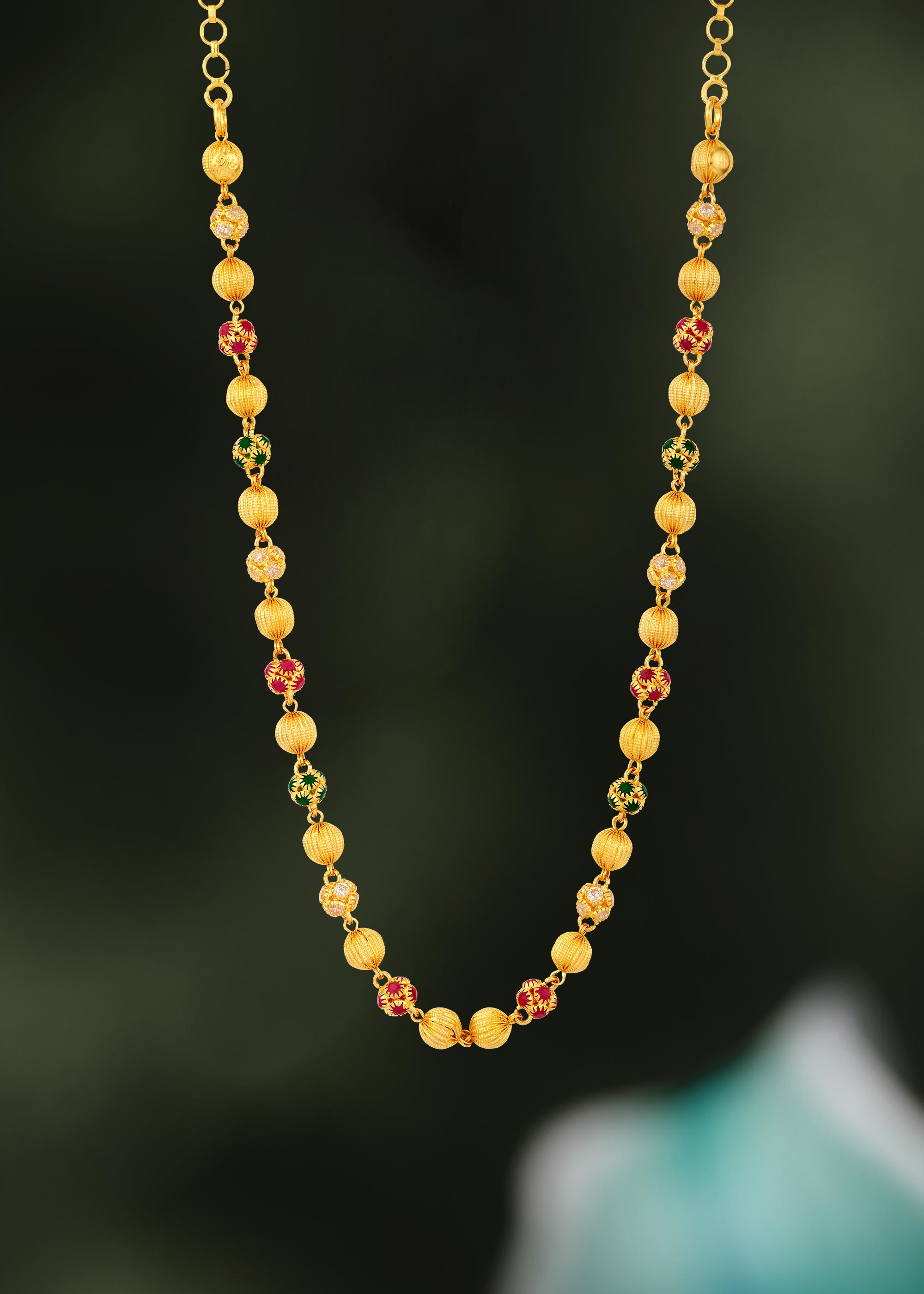 Vibrant Nellore Gemstone 22K Gold Chain