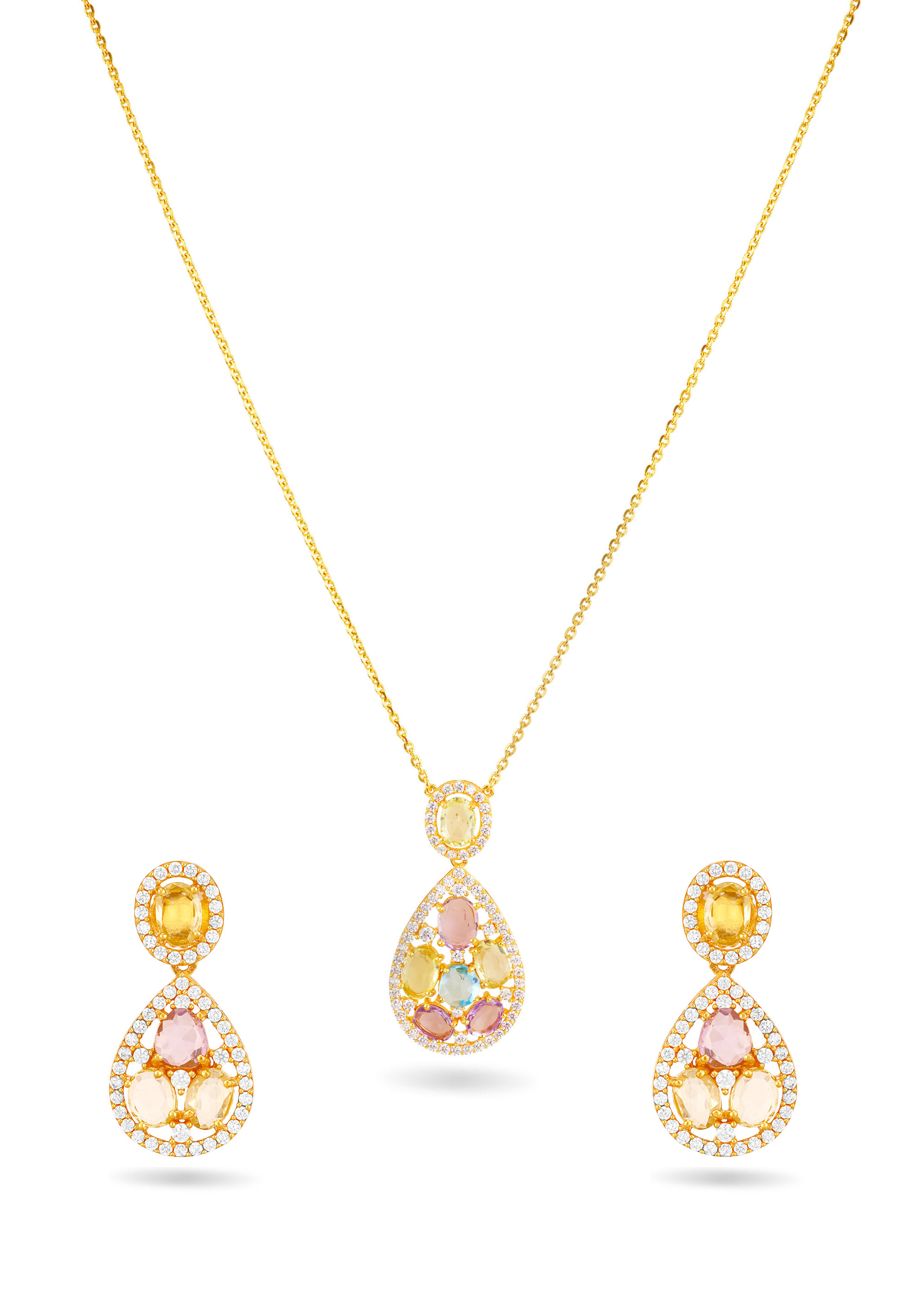 Multi-Stone Fancy 22K Gold Neckwear Set