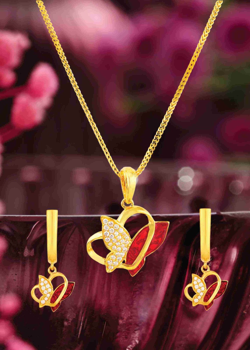Butterfly Enamel 22K Gold Neckwear Set