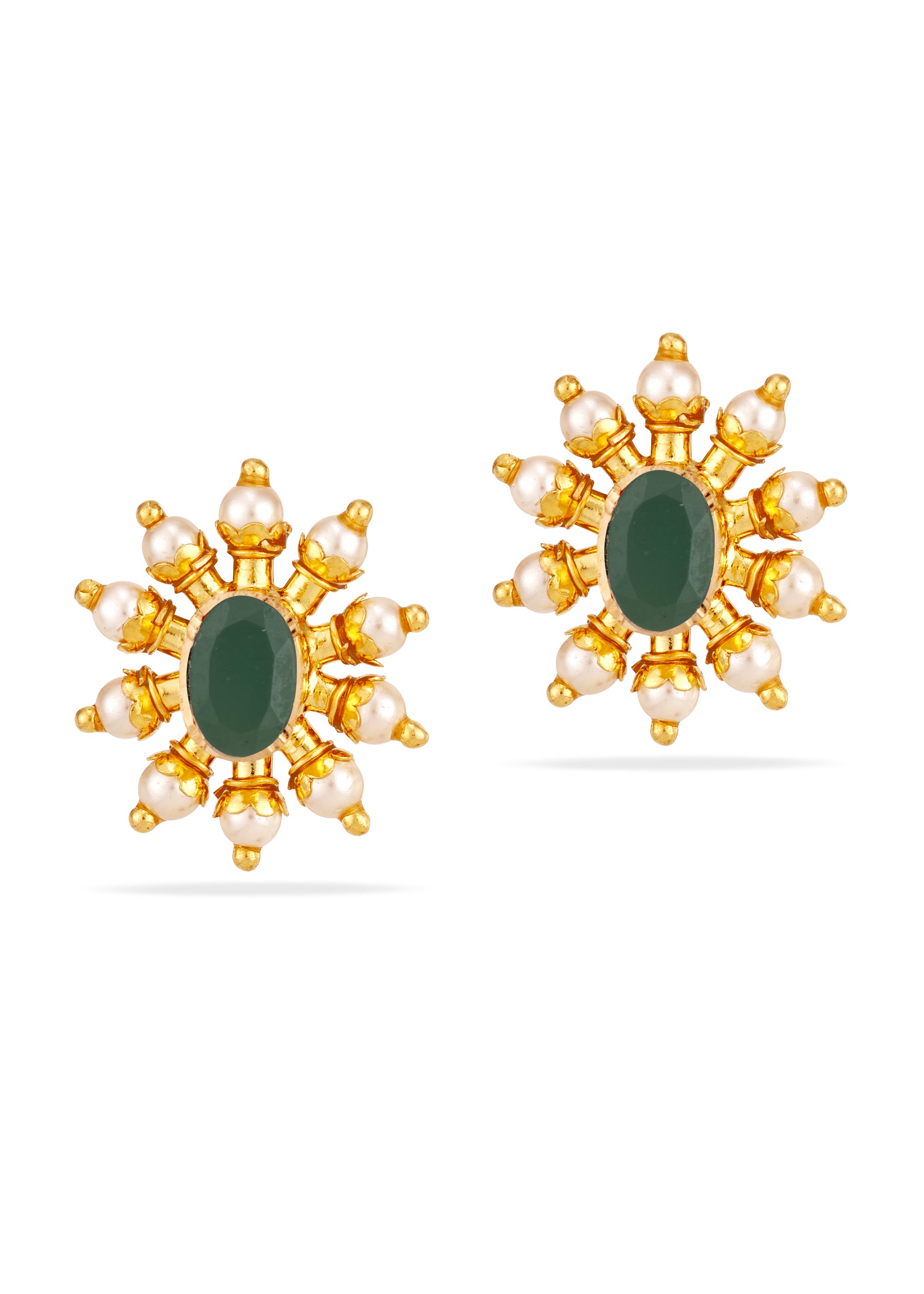 Emerald Pearl 22K Gold Star Stud Earring