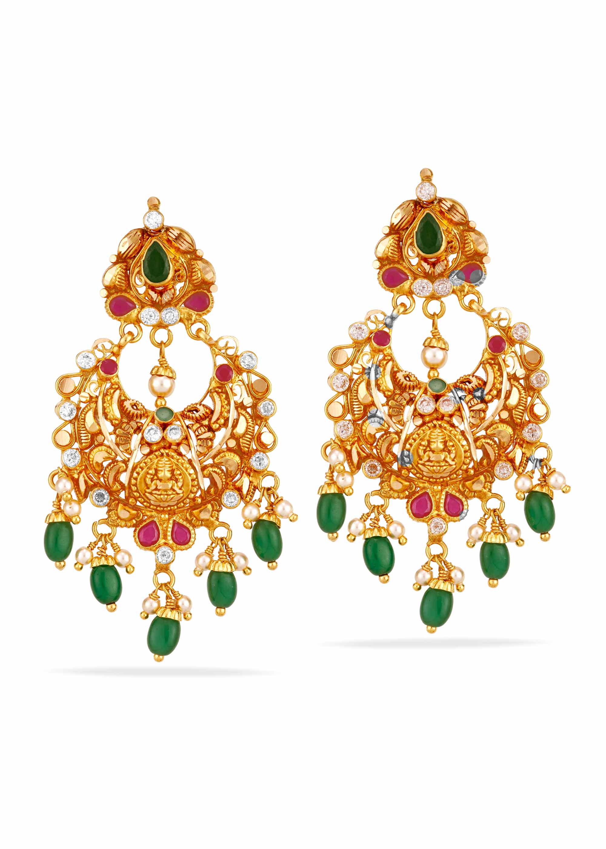 Emerald Drop 22K Gold Lakshmi Earring