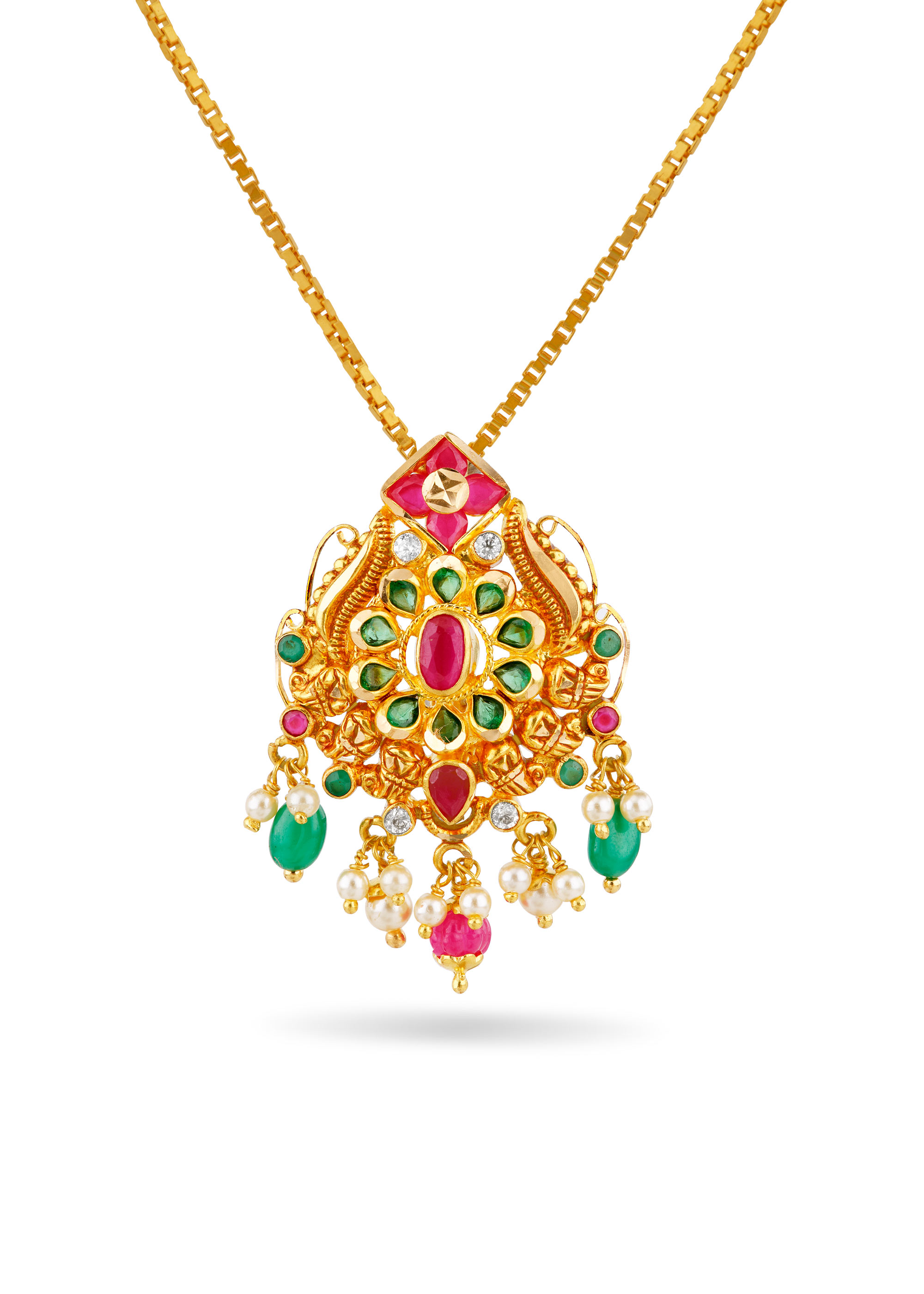 Ruby & Emerald 22K Gold Pendant