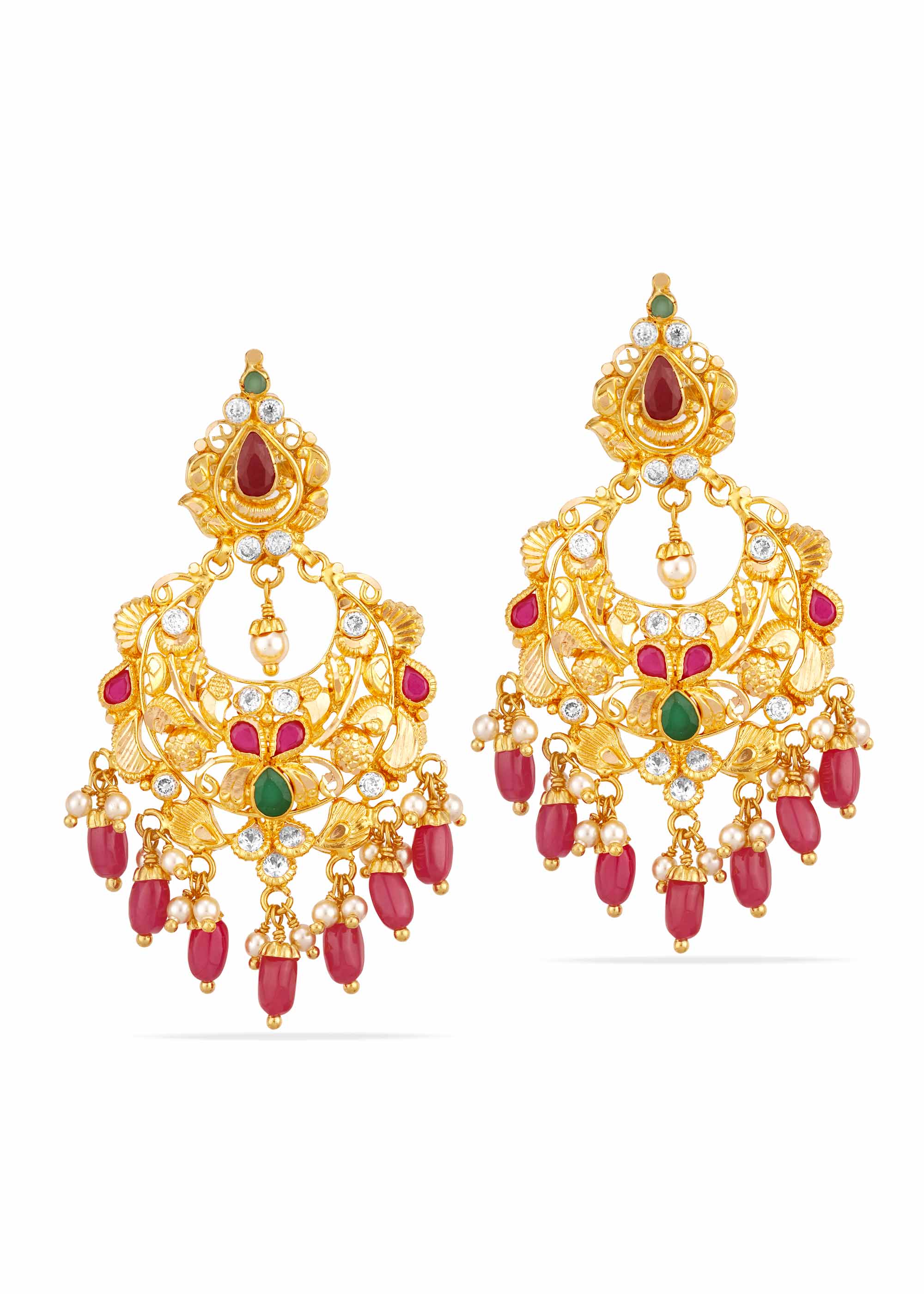 Ruby Drop 22K Gold Emerald Earring