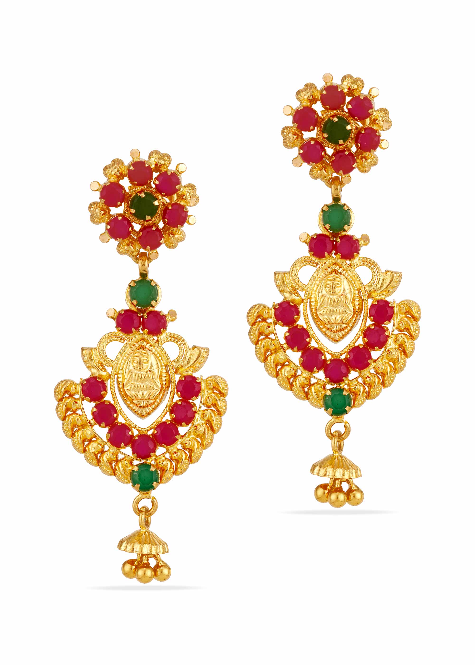 Timeless Ruby Emerald 22K Gold Hanging Earring