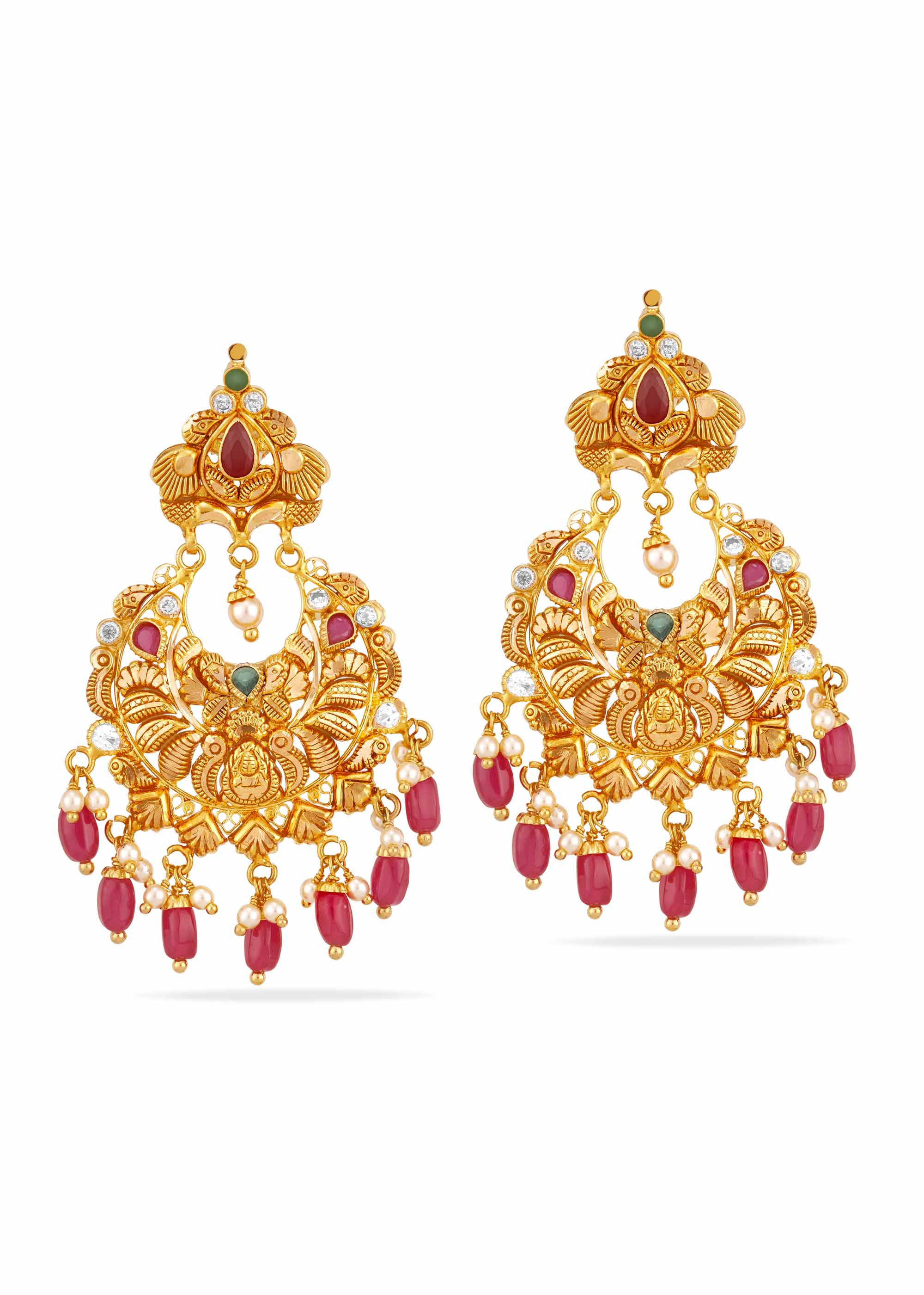 Ruby Drop 22K Gold Lakshmi Earring
