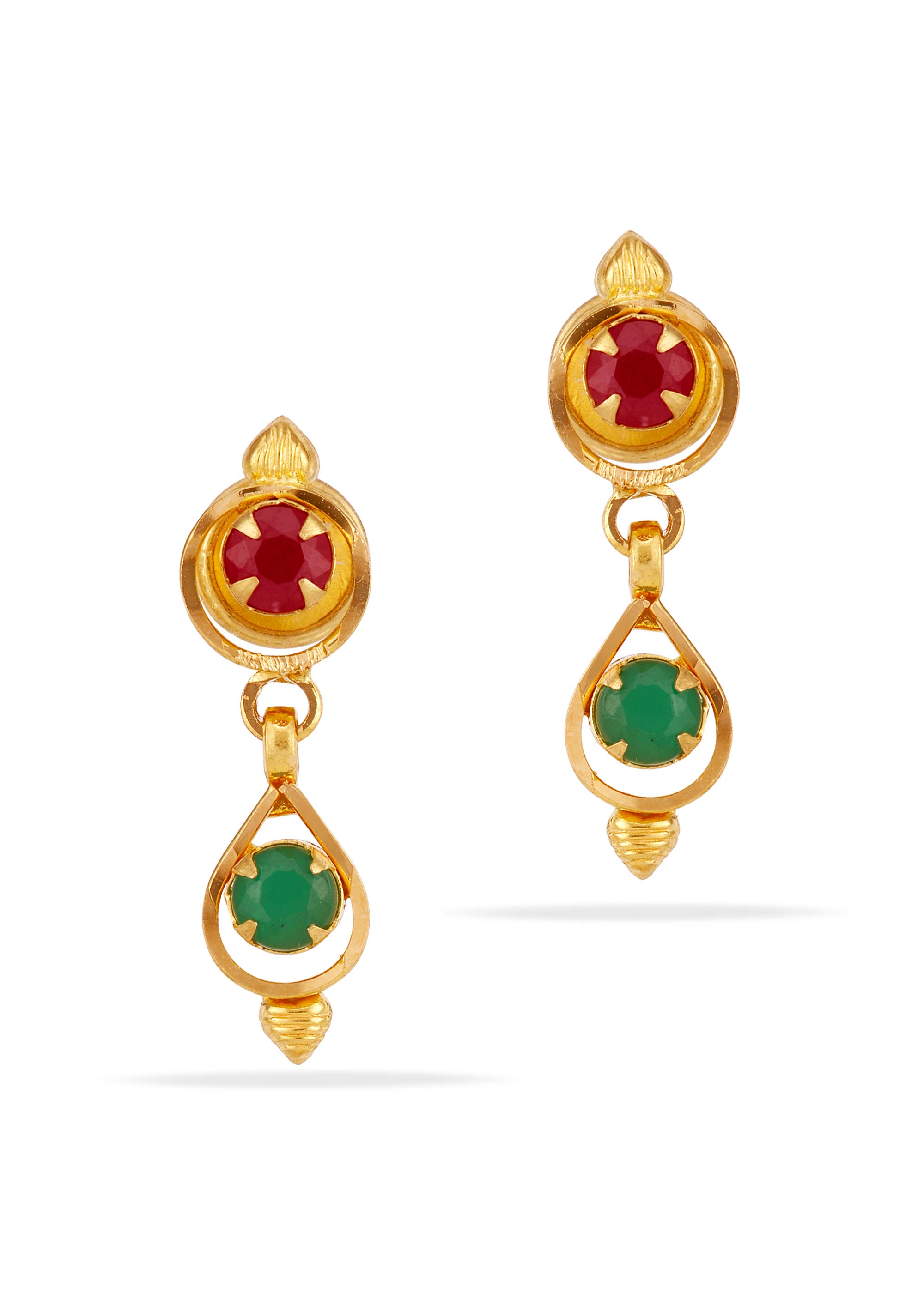 Fancy Ruby Emerald 22K Gold Hanging Earring