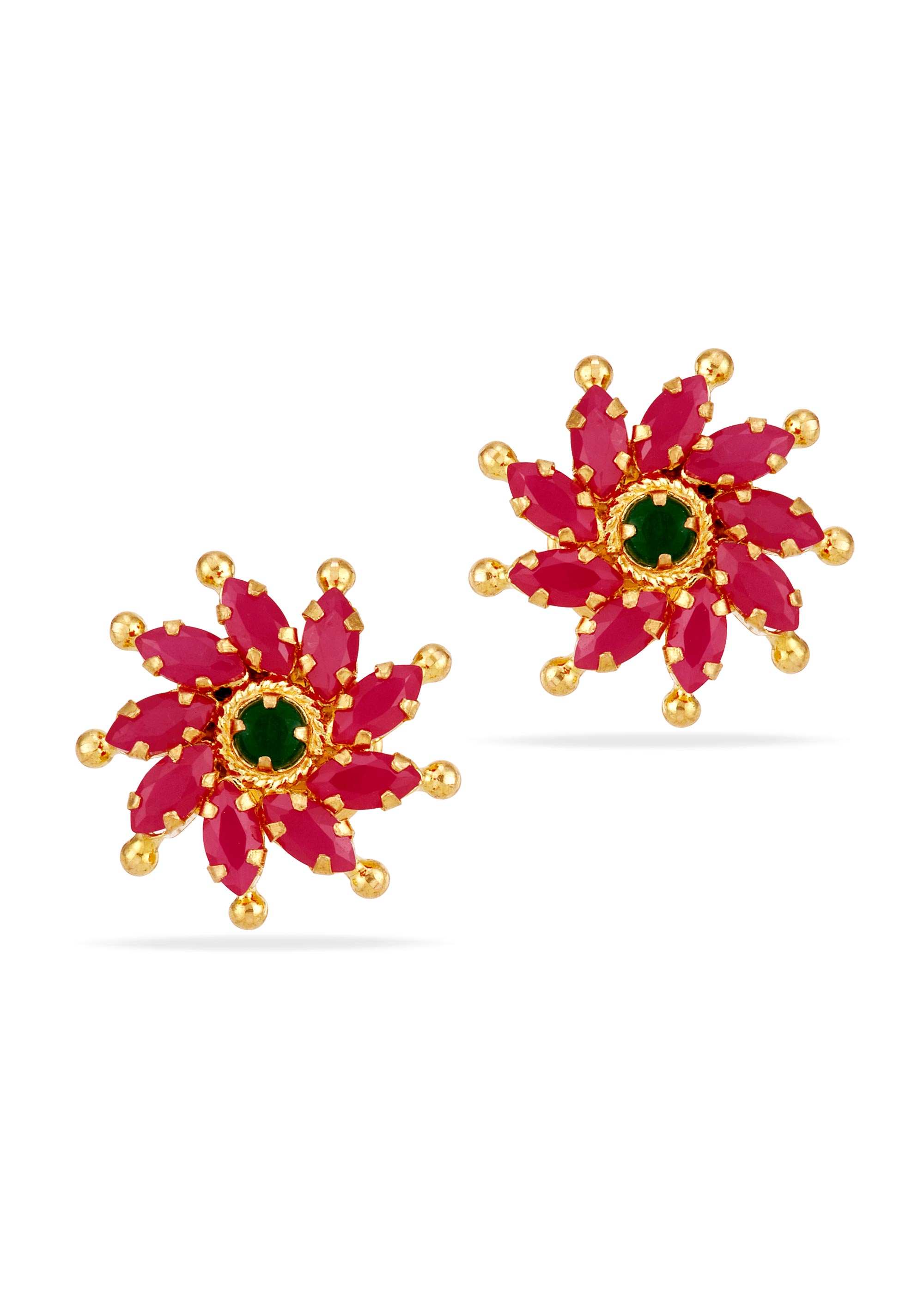 Ruby Emerald 22K Gold Hollow Stud Earring
