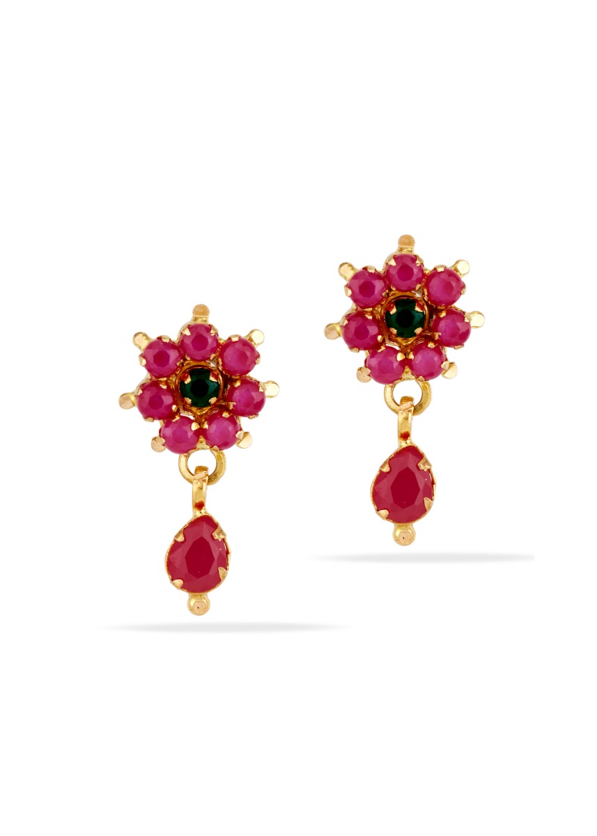 Ruby Floral 22K Gold Baby Hanging Earring