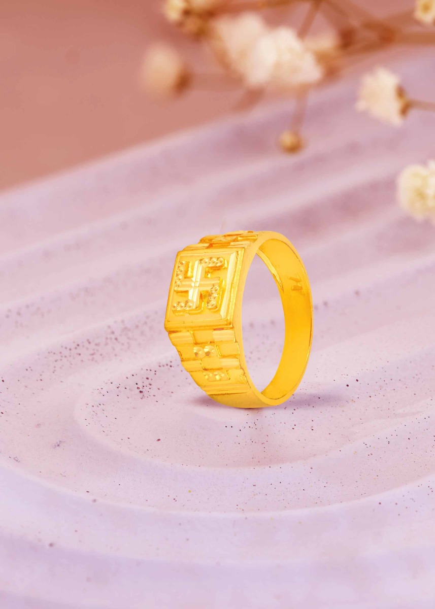 Swastik Etched 22K Gold Men's Finger Ring