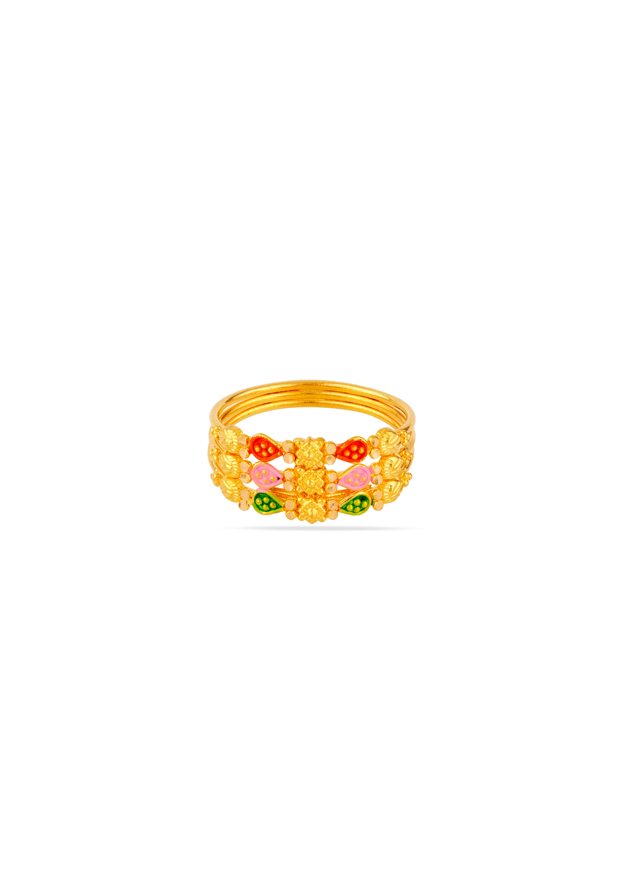 Tricolor Dreamy Floral 22K Gold Finger Ring