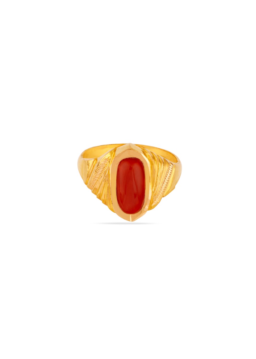 Red Ember 22K Gold Coral Finger Ring