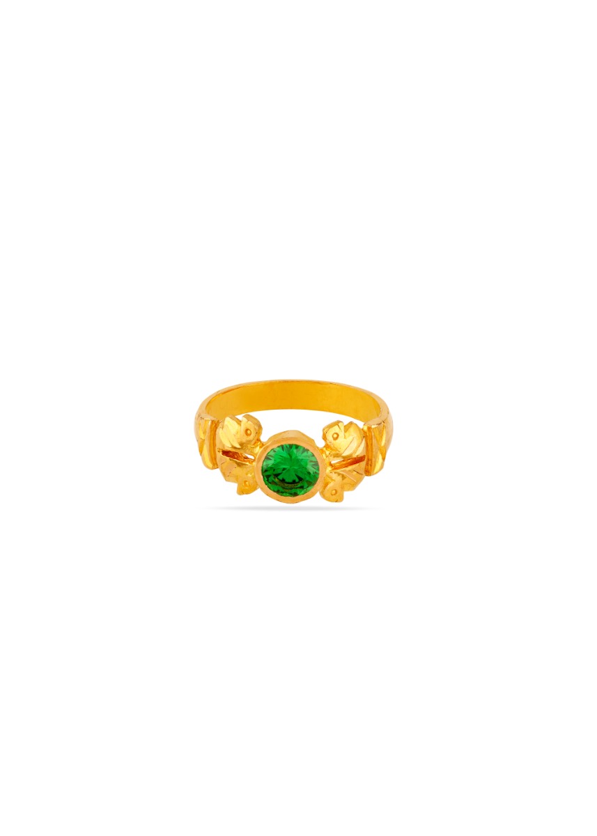Emerald Essence 22K Gold Green Finger Ring
