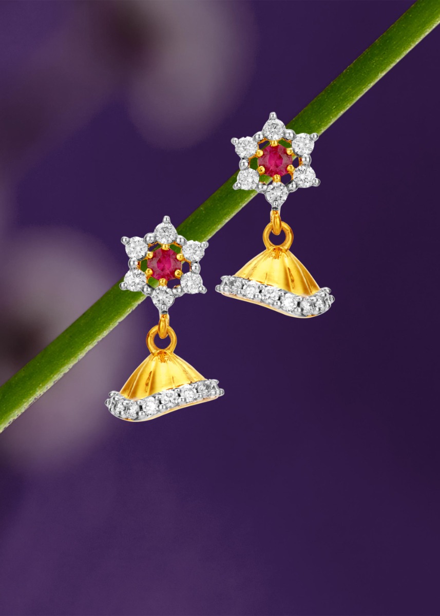 Floral Shine Diamond Jhumka Earring