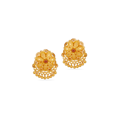 Blossom Red Touch 22K Gold Stud Earring